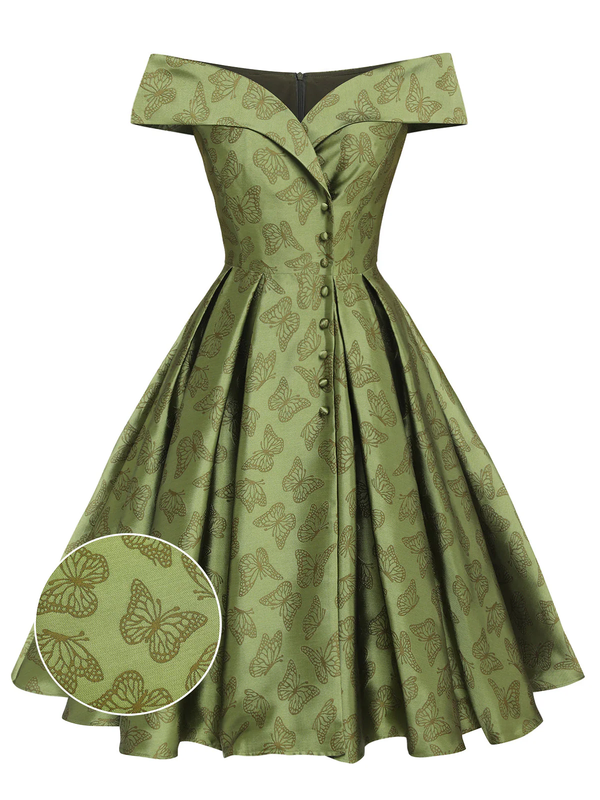 Green 1950s Off-Shoulder Vintage Dress - Image 2