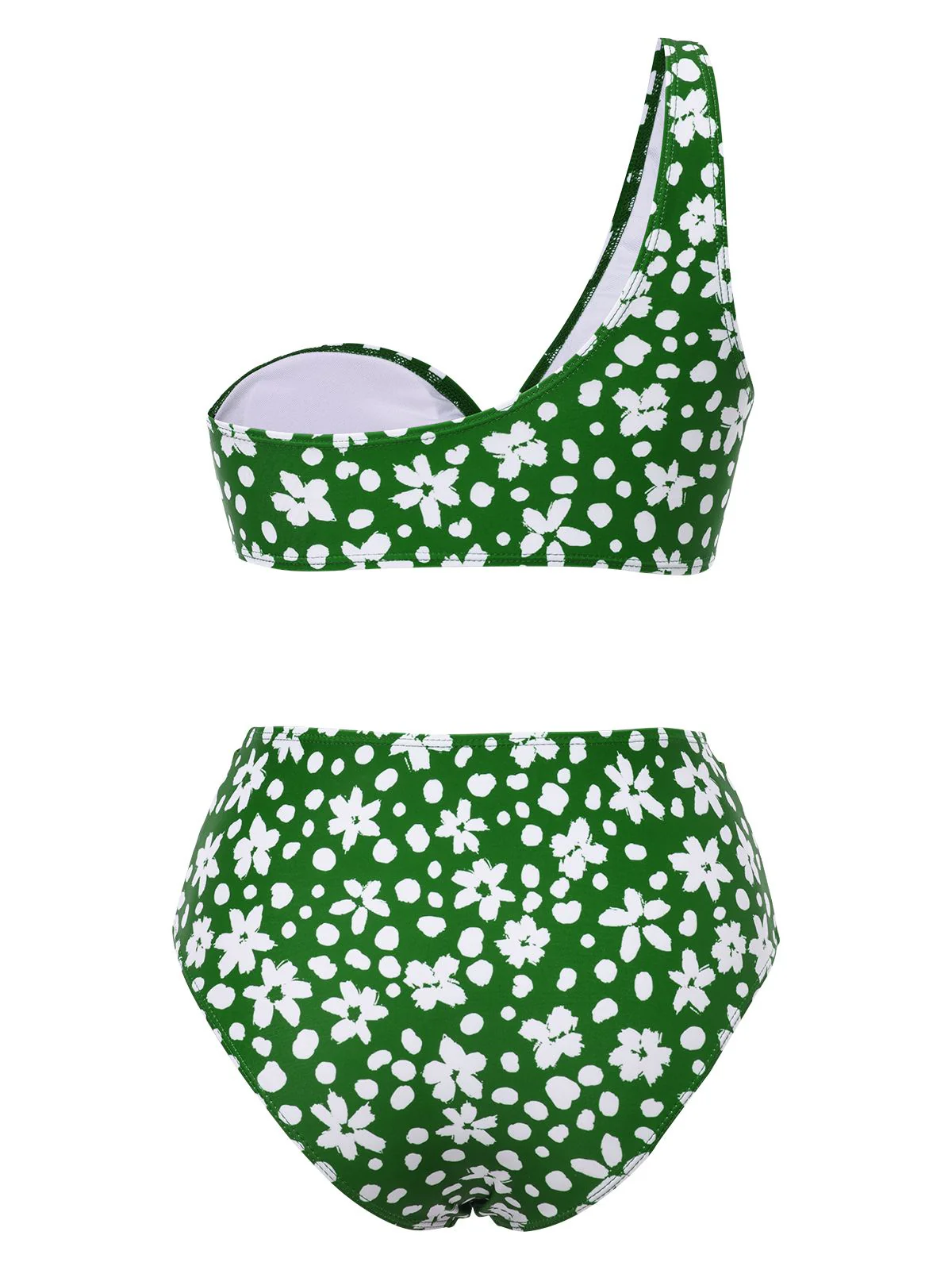 Green 1950s One-Shoulder Floral Bikini Set - Image 2