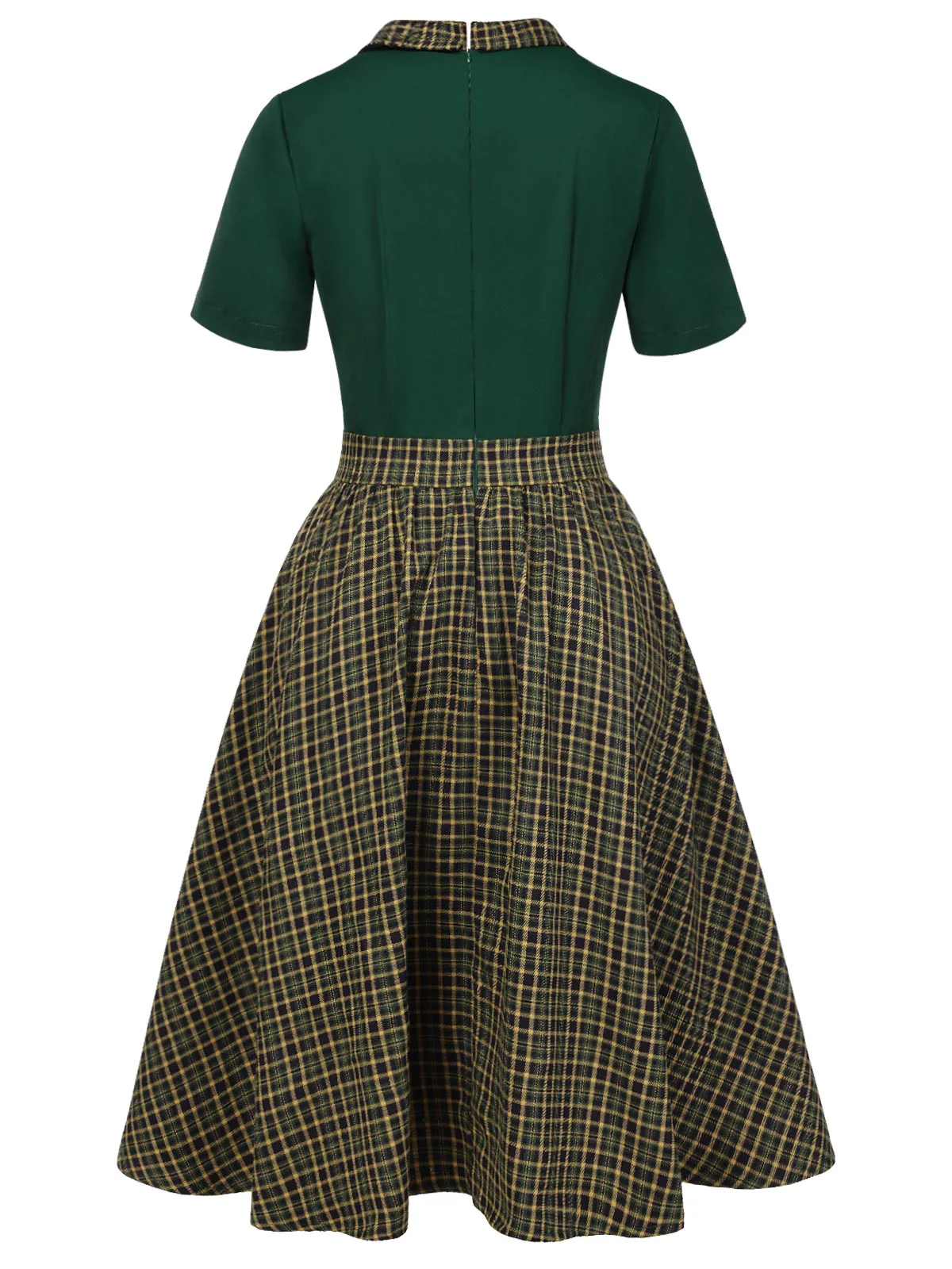 Green 1950s Plaid Patchwork Lapel Dress - Image 4