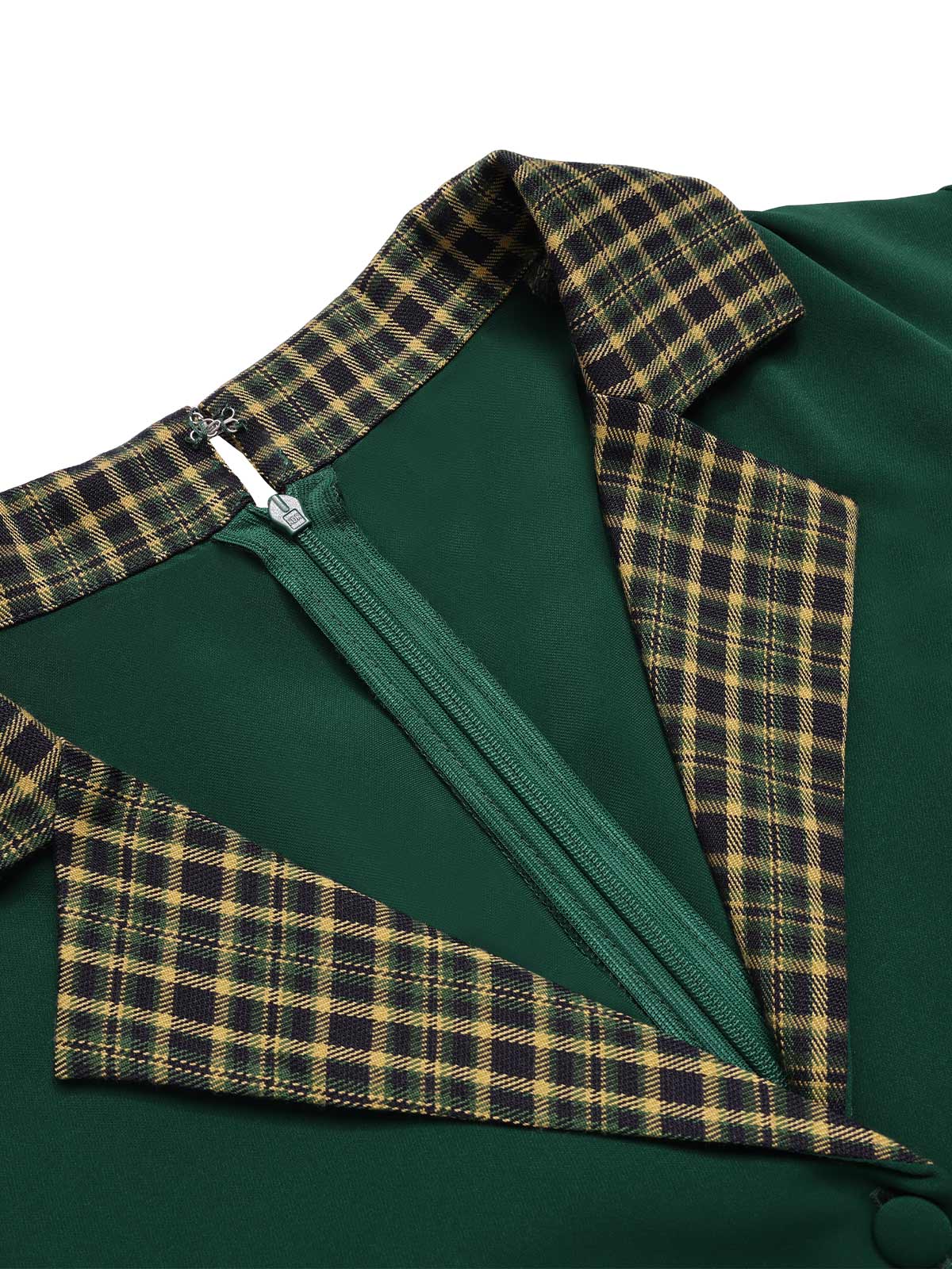 Green 1950s Plaid Patchwork Lapel Dress - Image 5