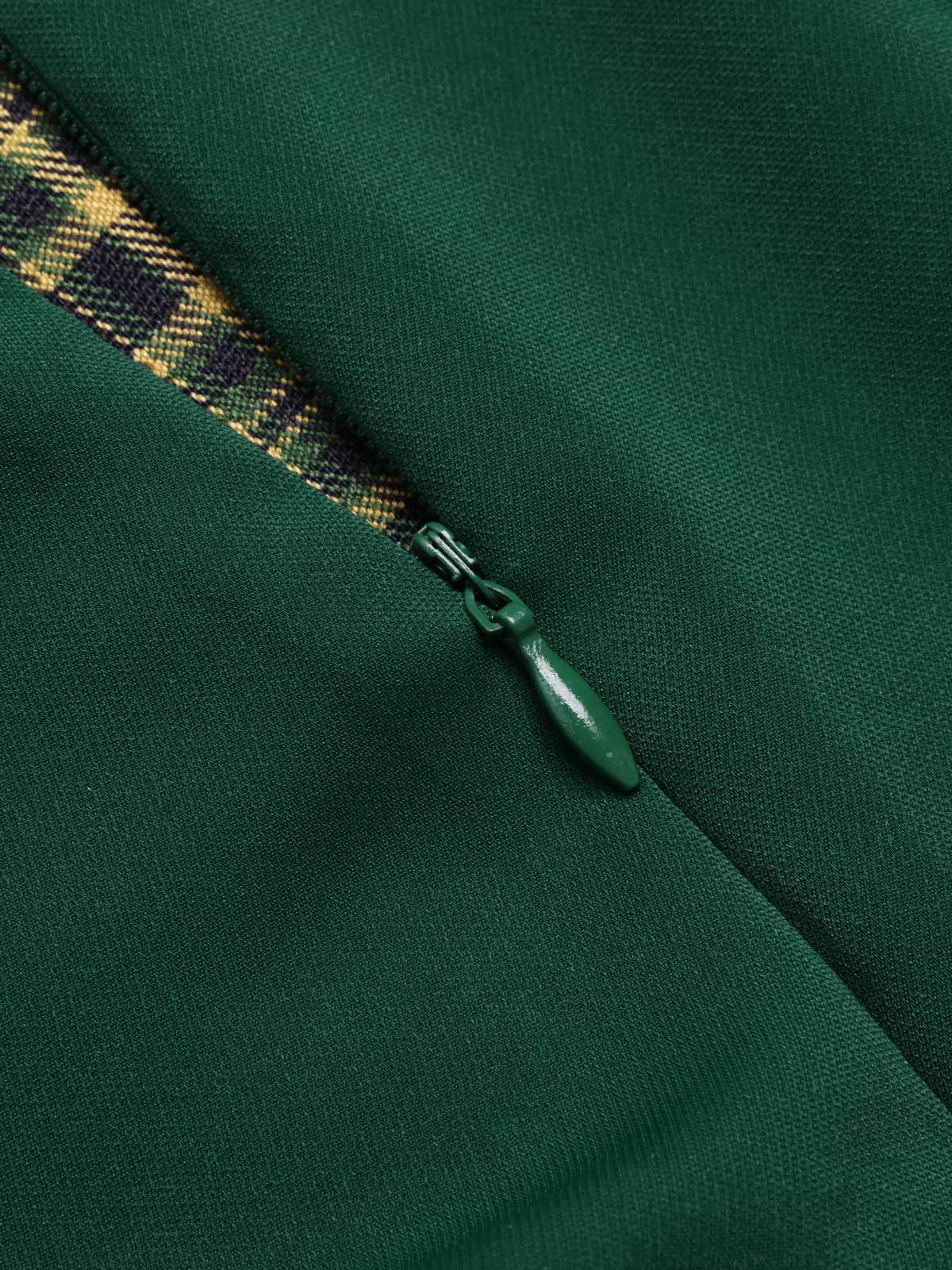 Green 1950s Plaid Patchwork Lapel Dress - Image 6