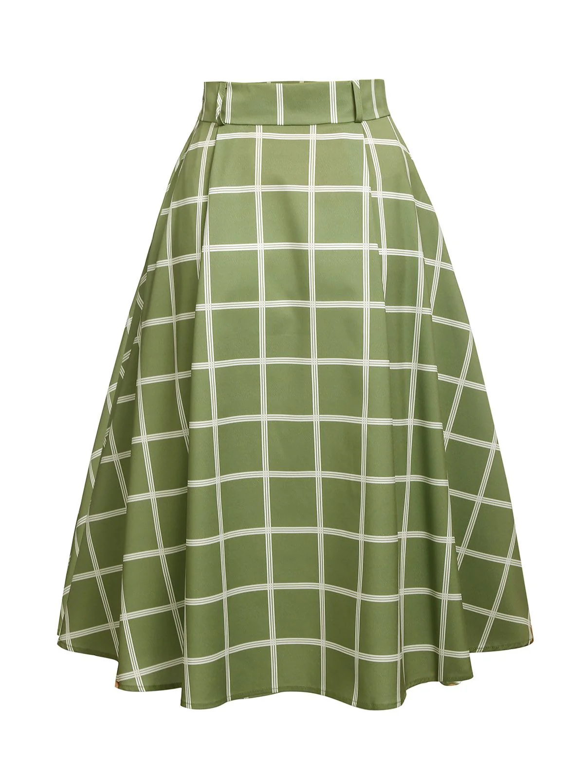Green 1950s Plaid Swing Skirt - Image 2