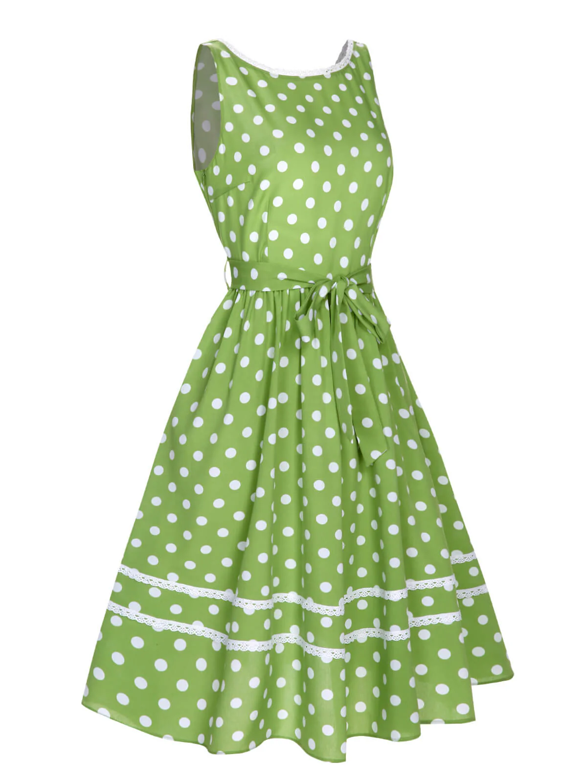 Green 1950s Polka Dot Lace Binding Dress - Image 3