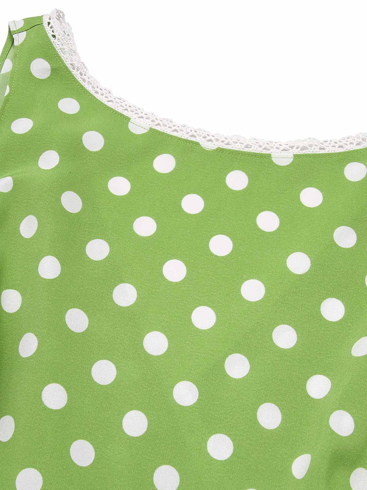 Green 1950s Polka Dot Lace Binding Dress - Image 5