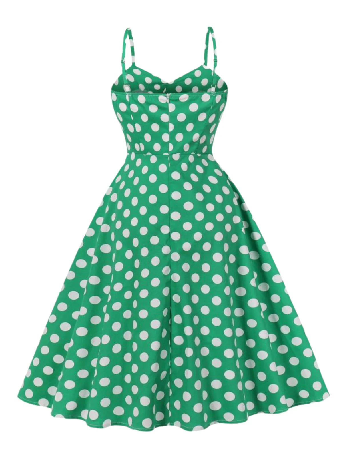 Green 1950s Polka Dot Spaghetti Strap Dress - Image 2
