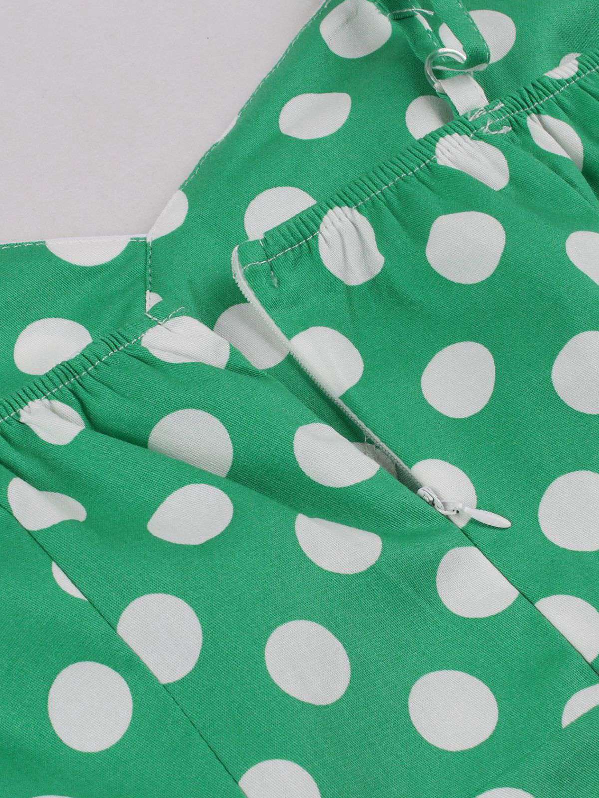 Green 1950s Polka Dot Spaghetti Strap Dress - Image 3