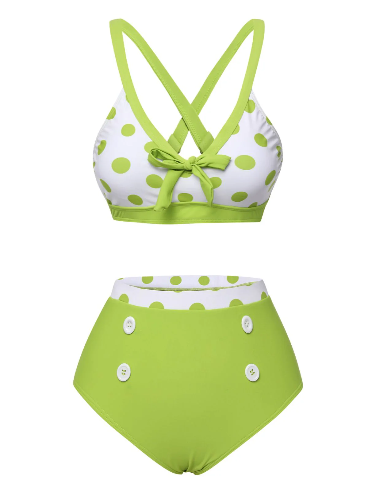 Green 1950s Polka Dot V-Neck Swimsuit - Image 2