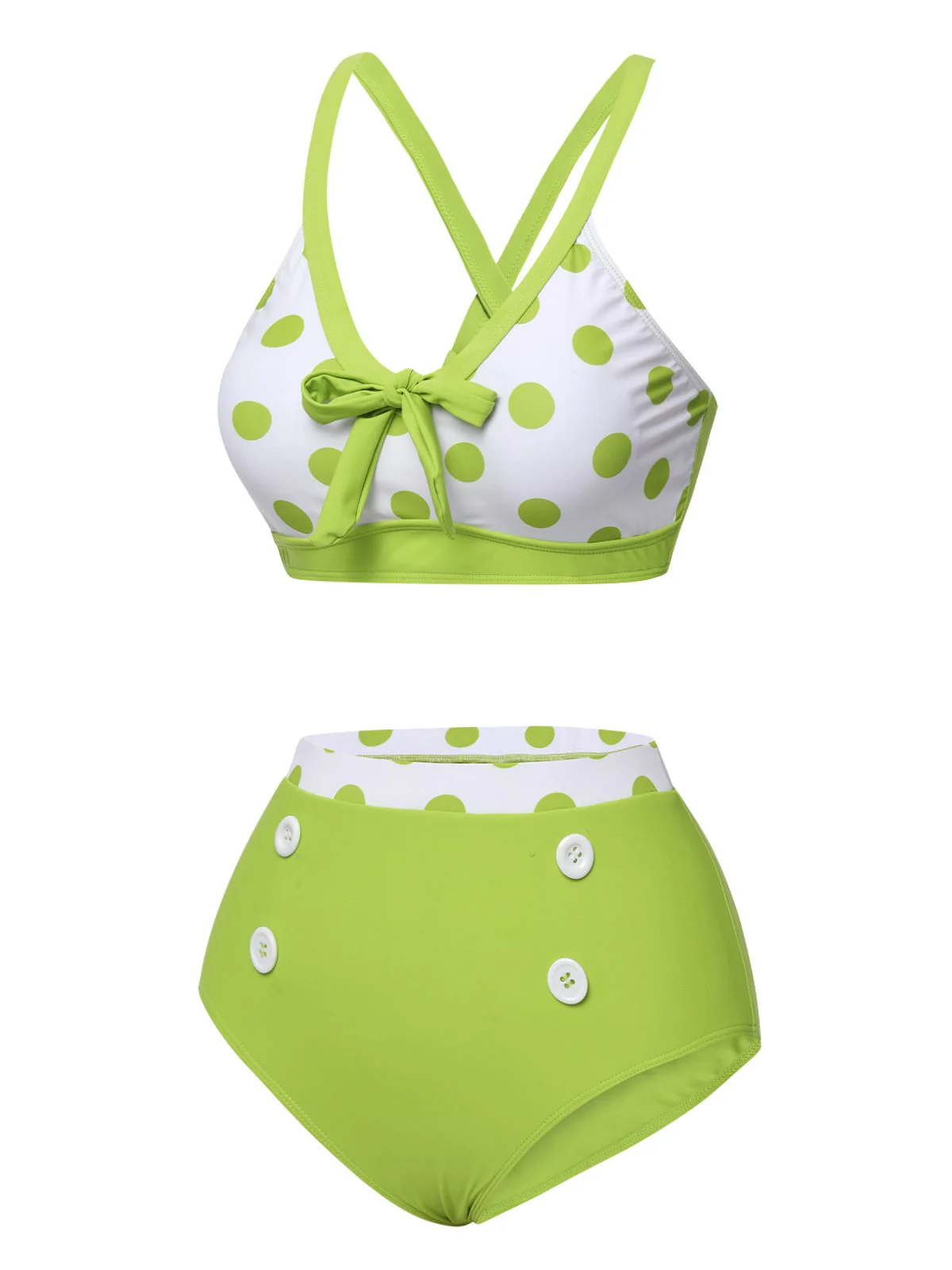 Green 1950s Polka Dot V-Neck Swimsuit - Image 3