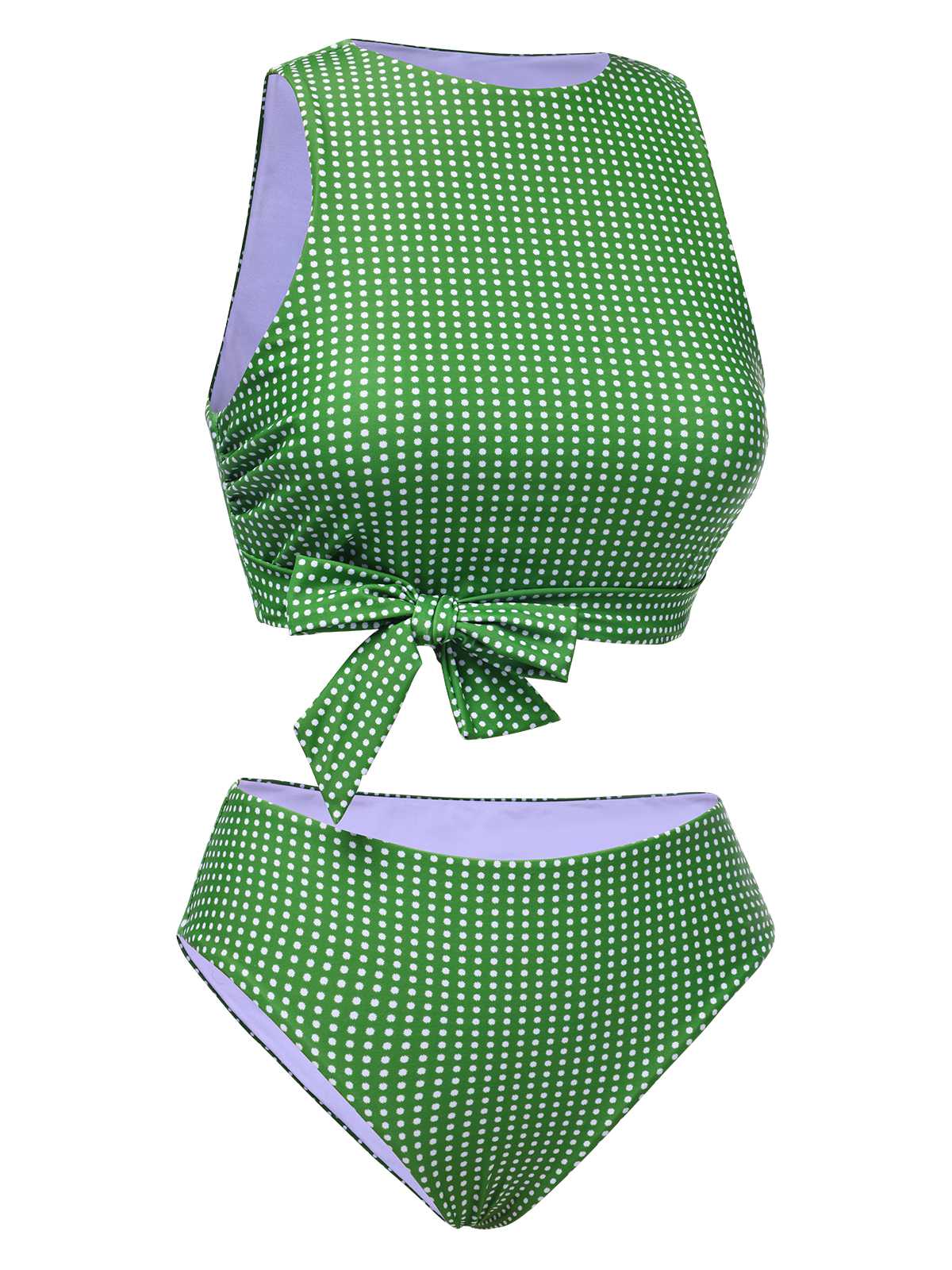 Green 1950s Polka Dots Bow Swimsuit - Image 2