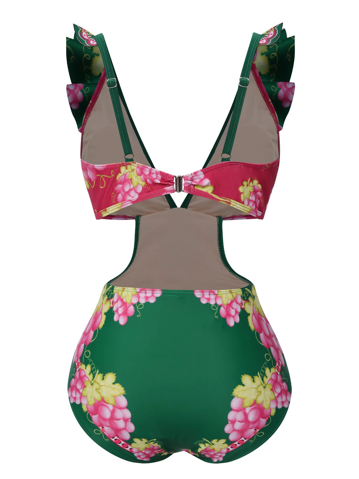 Green 1950s Retro-Flowers V-Neck Swimsuit - Image 2