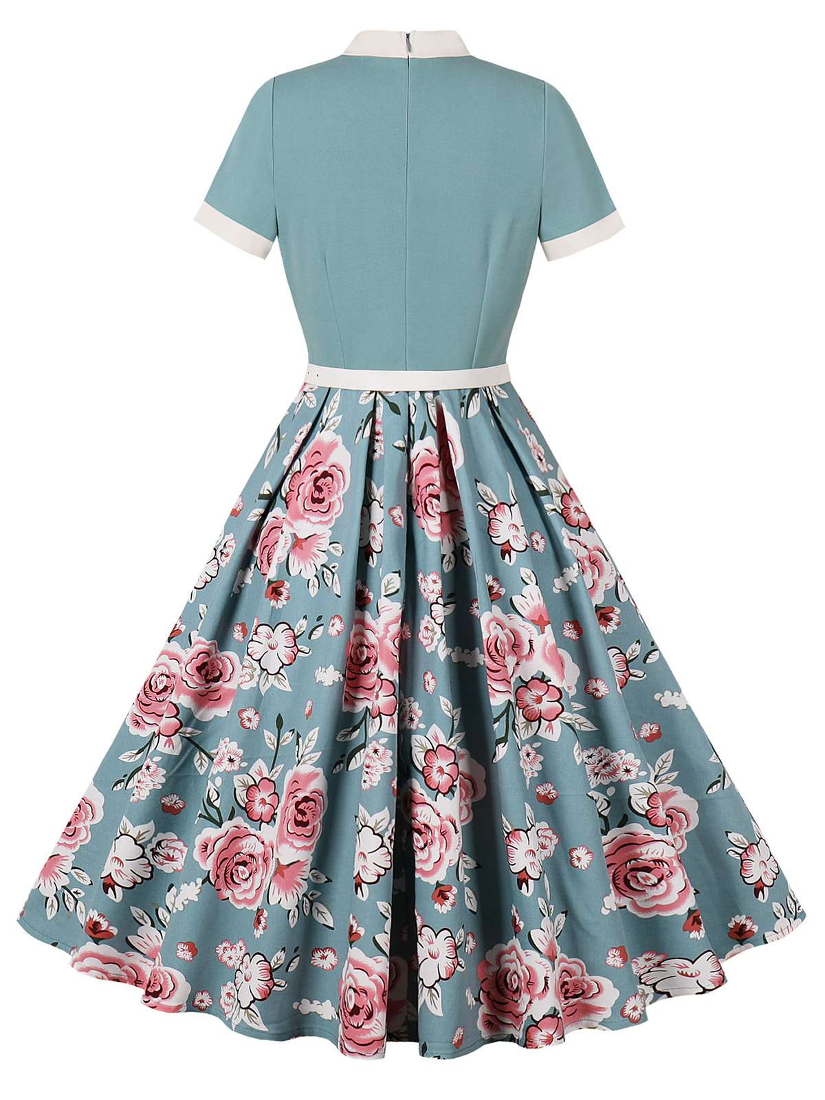 Green 1950s Rose Patchwork Tie Collar Dress - Image 2