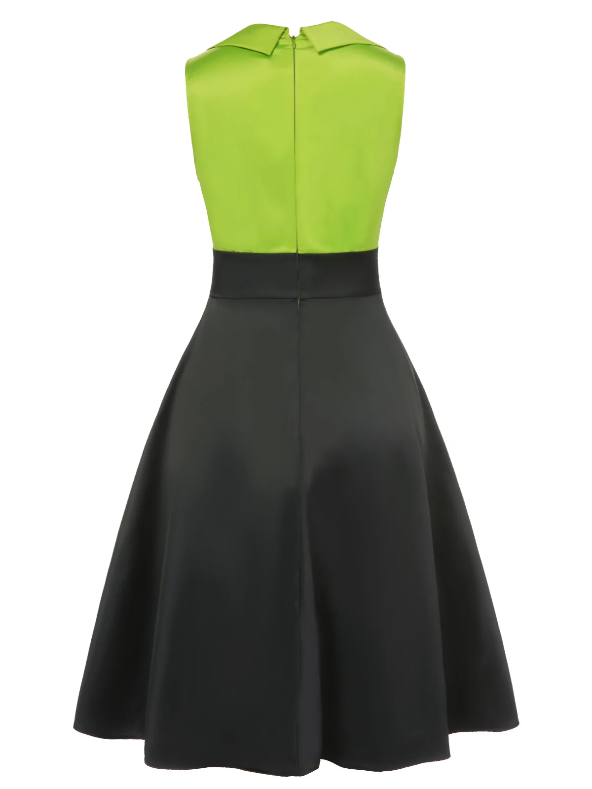 Green 1950s Satin Lapel Patchwork Dress - Image 4