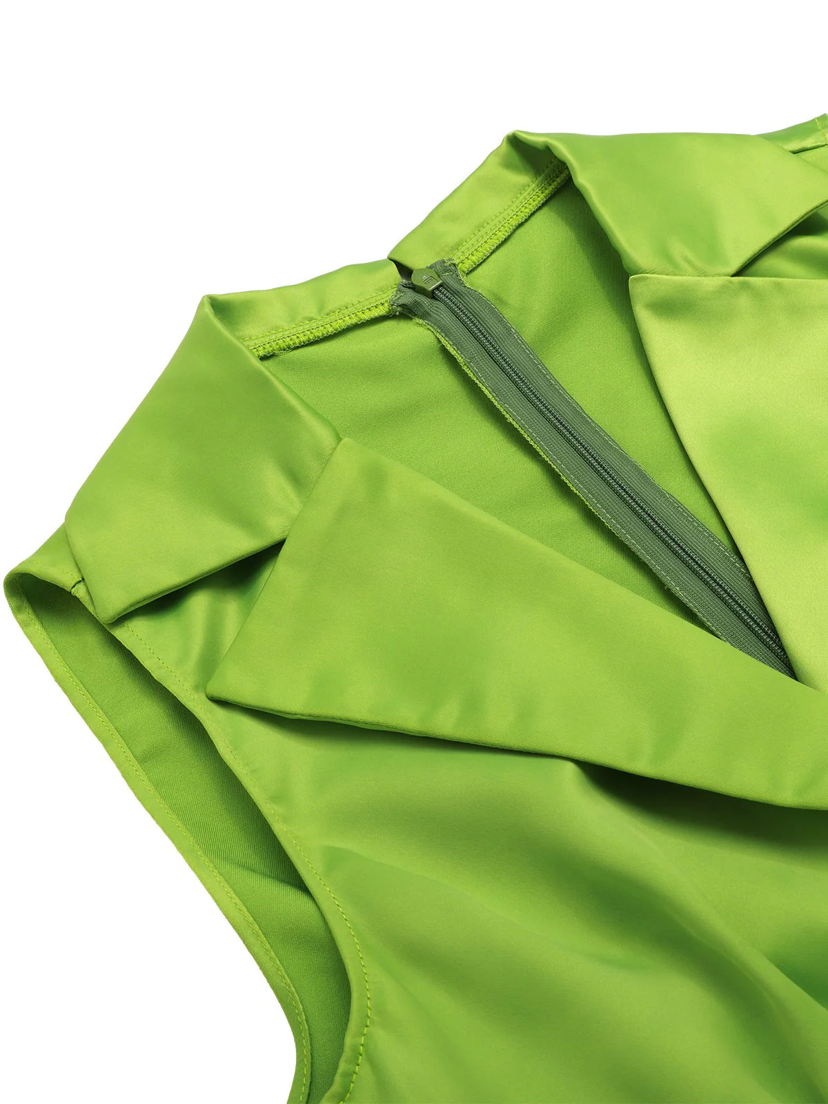 Green 1950s Satin Lapel Patchwork Dress - Image 5