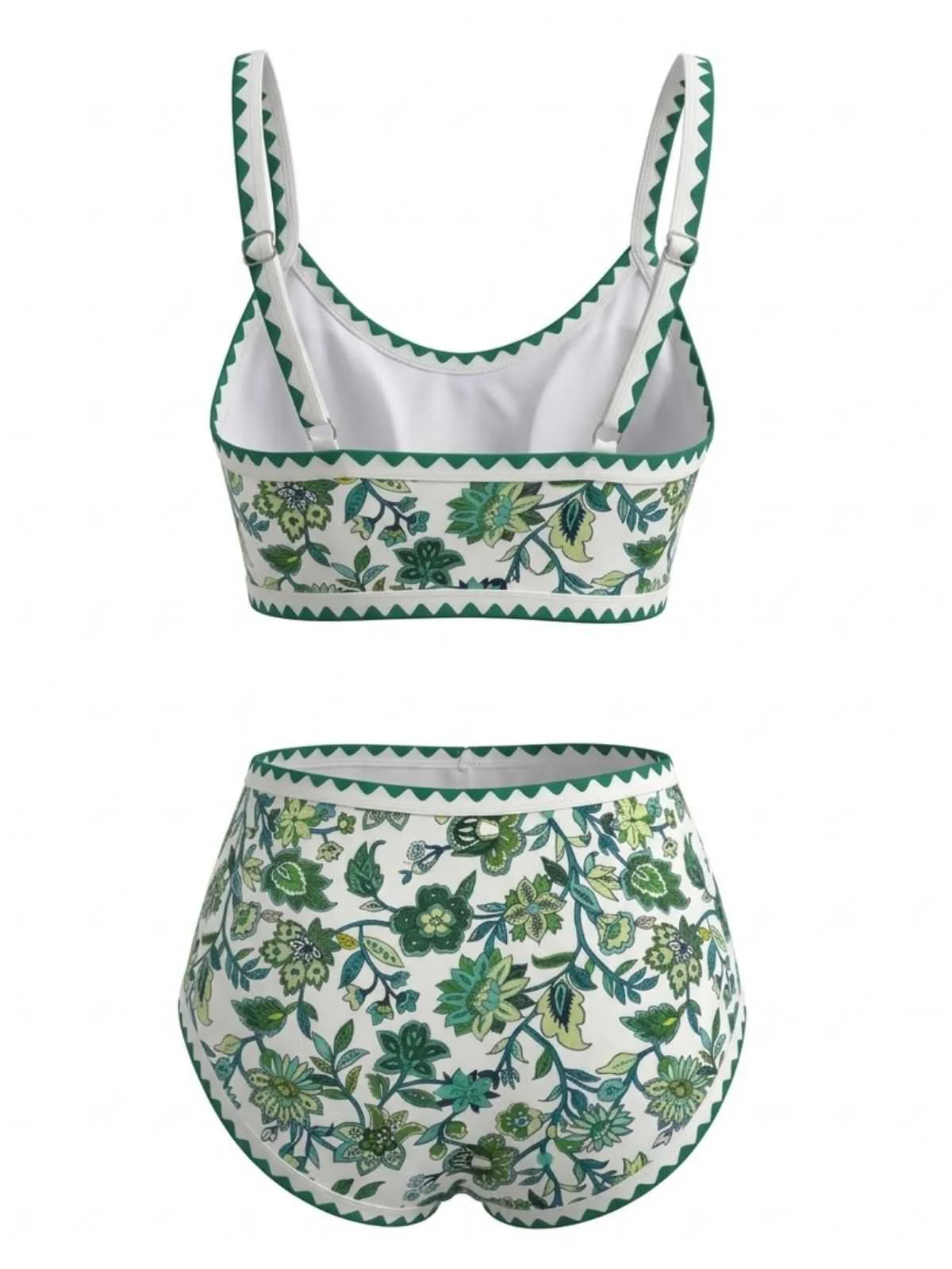1950s Scoop Neck Floral High-Waist Bikini Set - Image 8