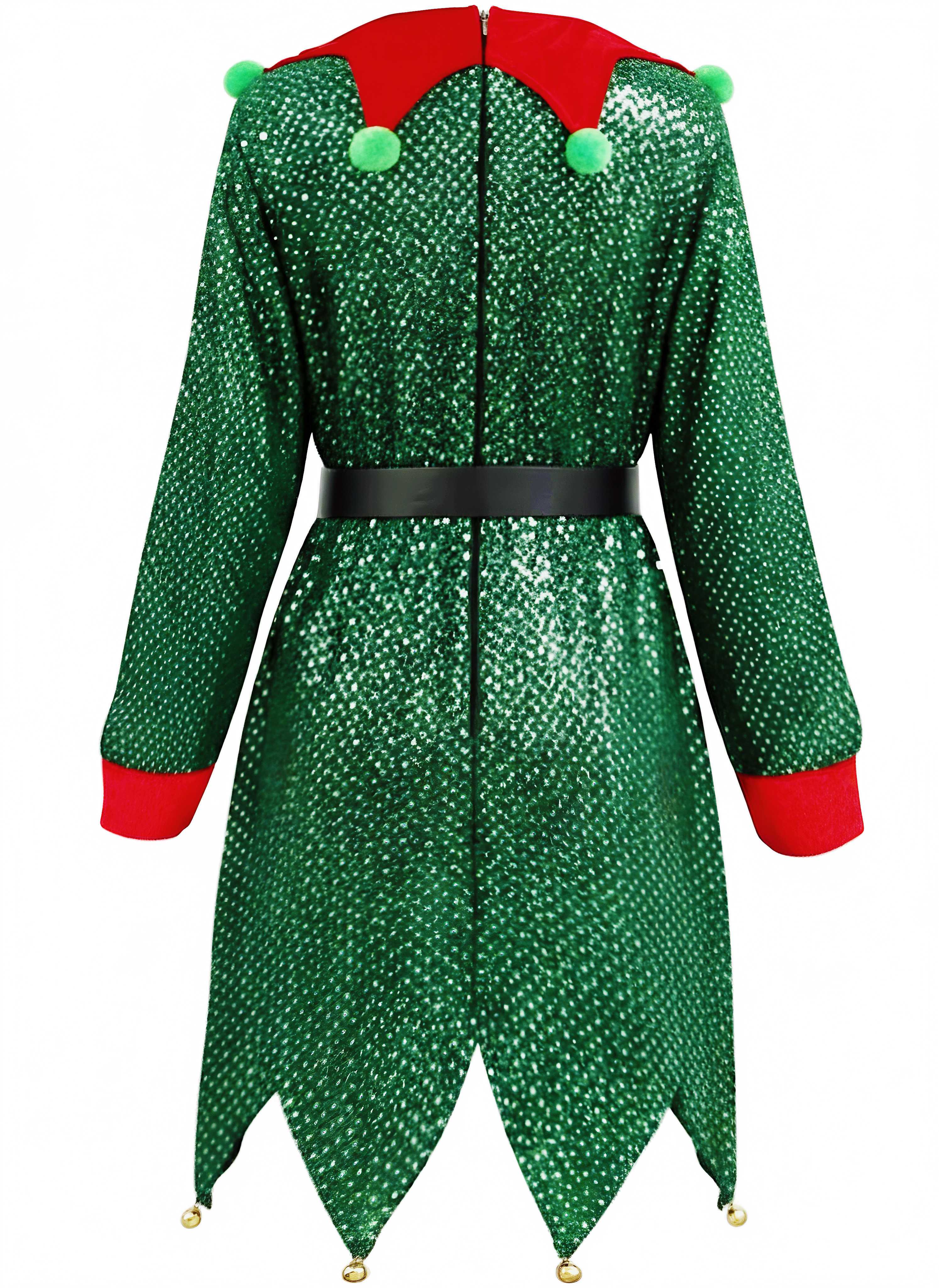 Green 1950s Sequin Christmas Elf Costume Set - Image 5