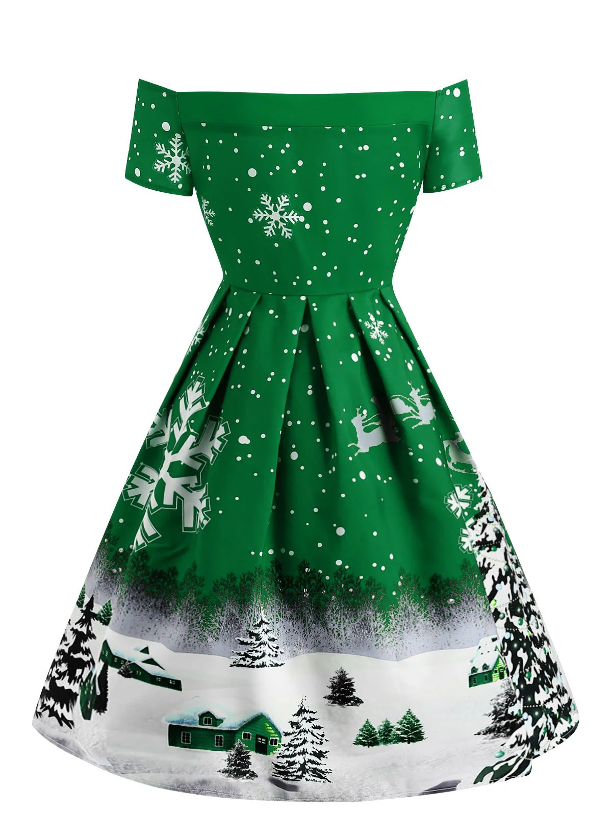 Green 1950s Snowfall Off Shoulder Dress - Image 2
