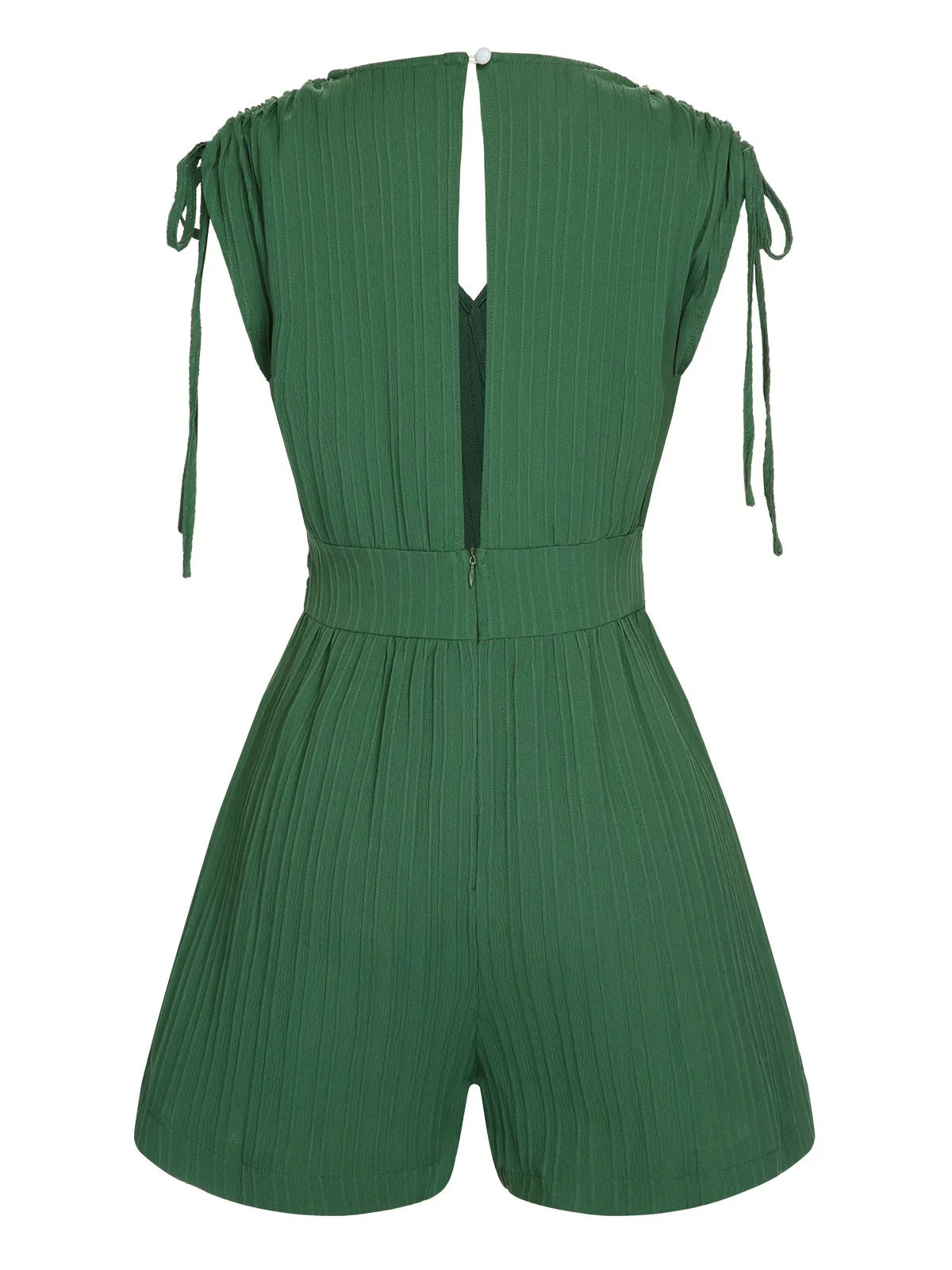 Green 1950s Solid Belt V-Neck Romper - Image 2