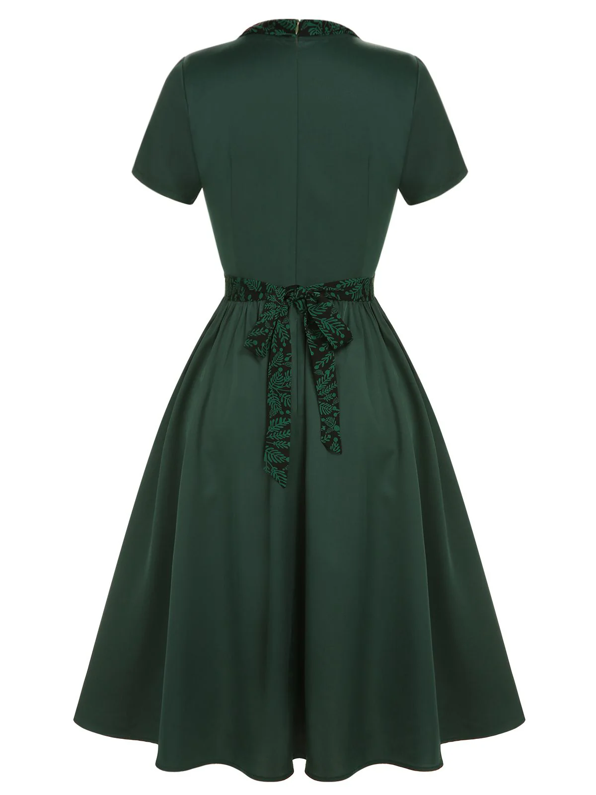 Green 1950s Solid Bow Square Collar Dress - Image 4