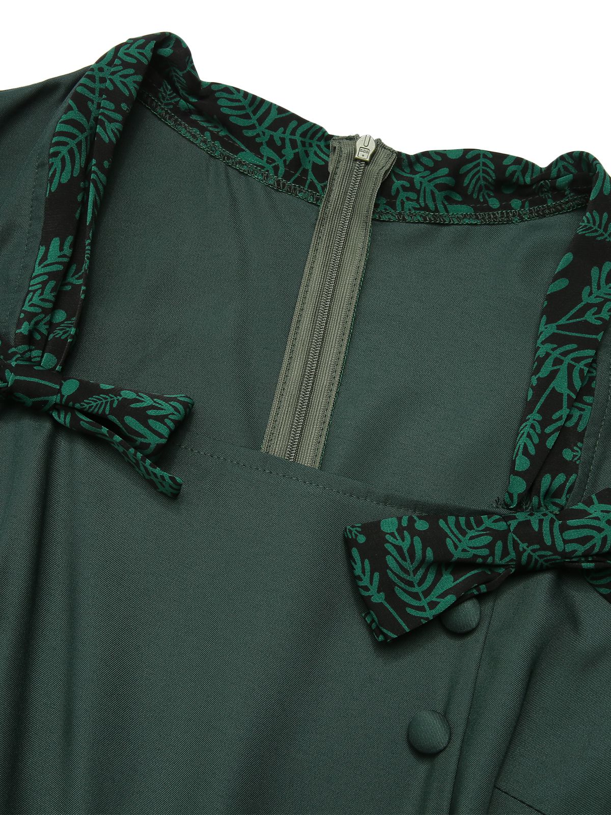 Green 1950s Solid Bow Square Collar Dress - Image 5