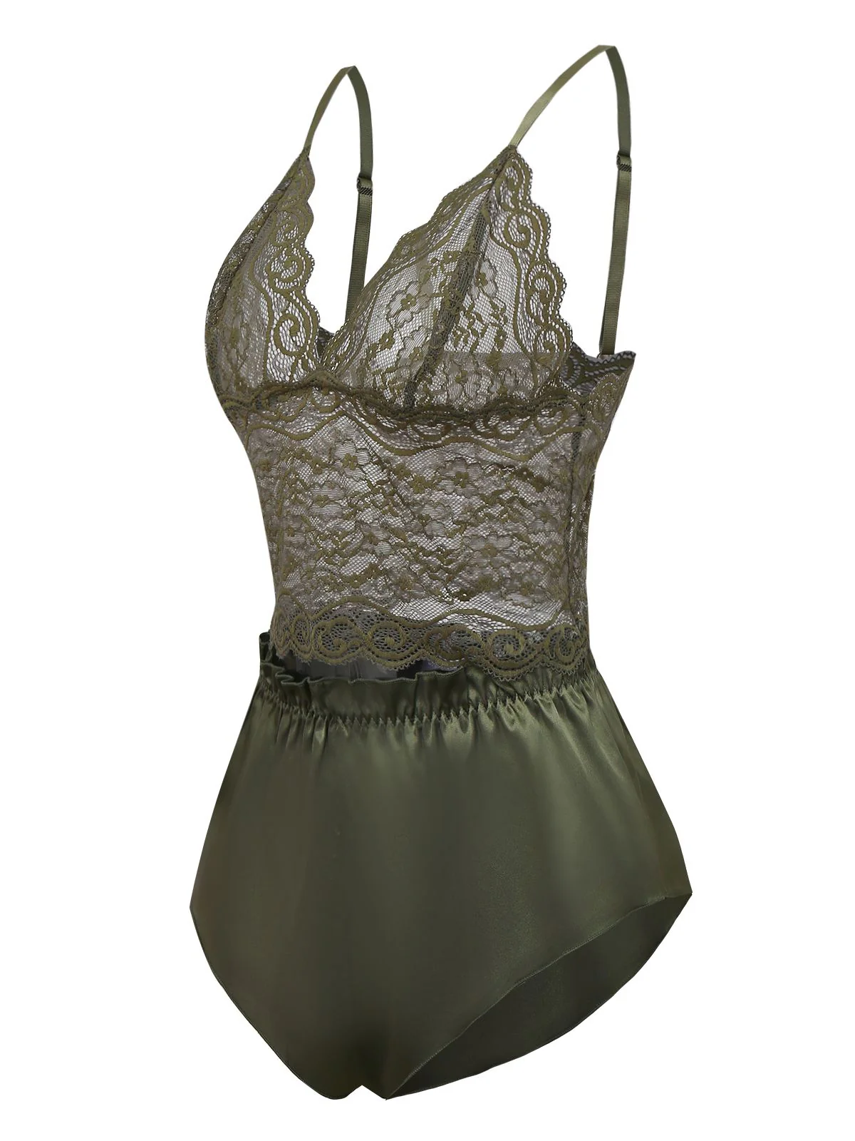 Green 1950s Solid Lace & Satin Pajama Set - Image 4