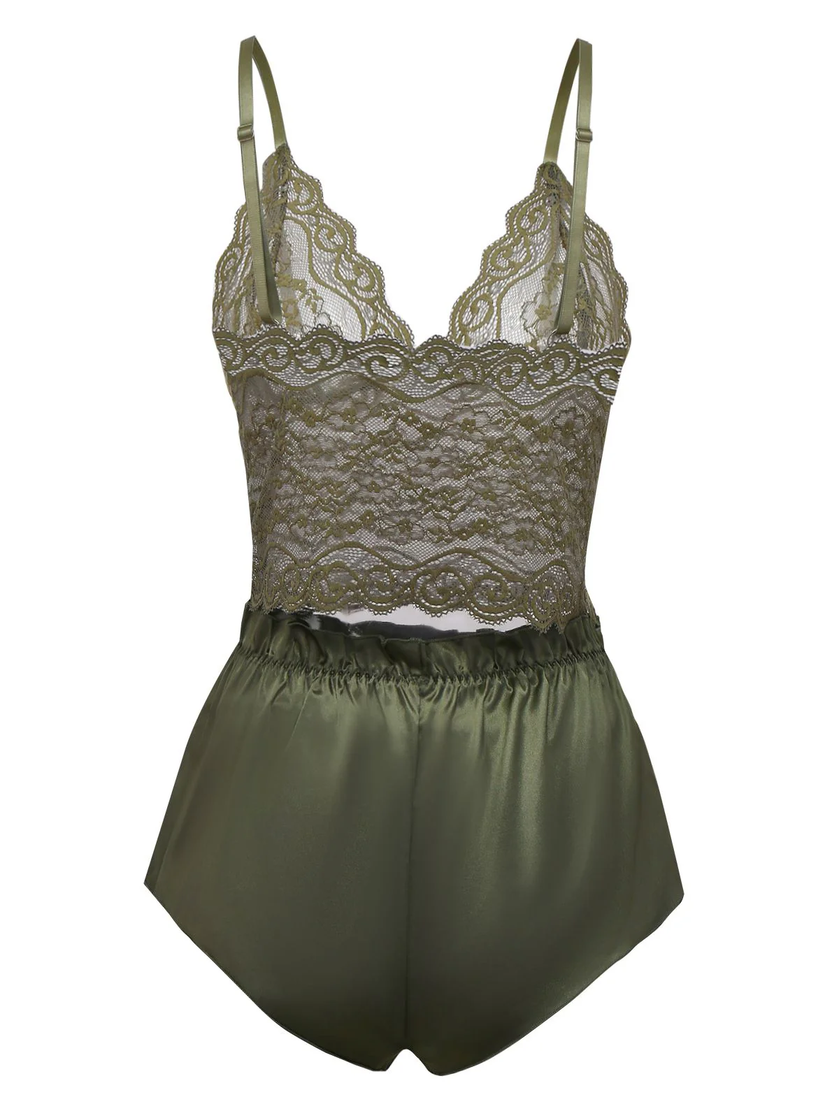 Green 1950s Solid Lace & Satin Pajama Set - Image 5