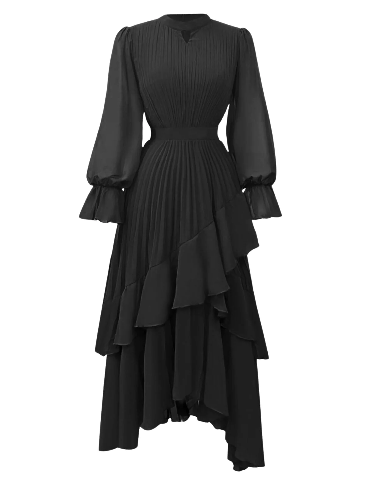 Green 1950s Solid Ruffled Hem Pleated Dress - Image 5