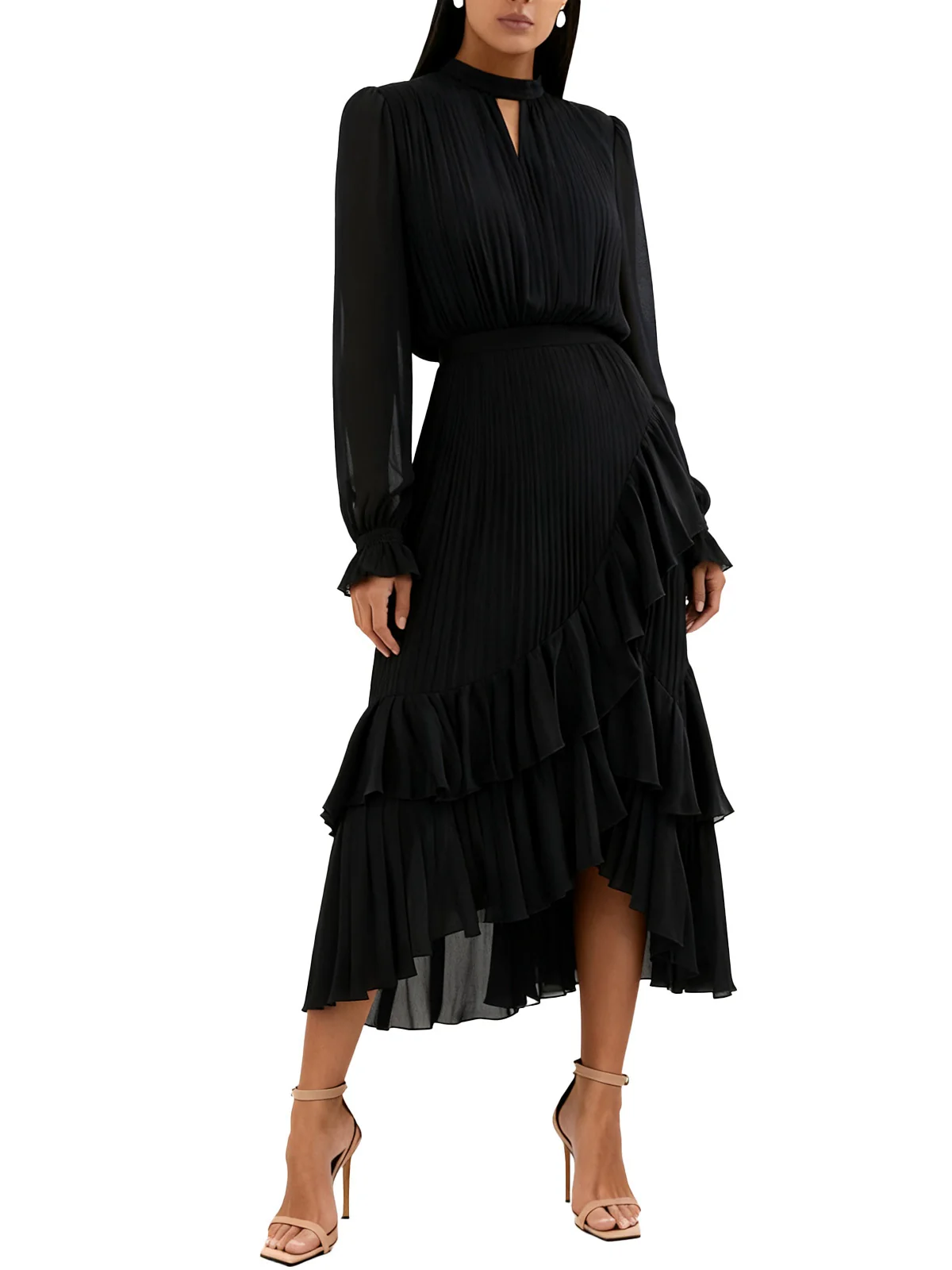 Green 1950s Solid Ruffled Hem Pleated Dress - Image 7