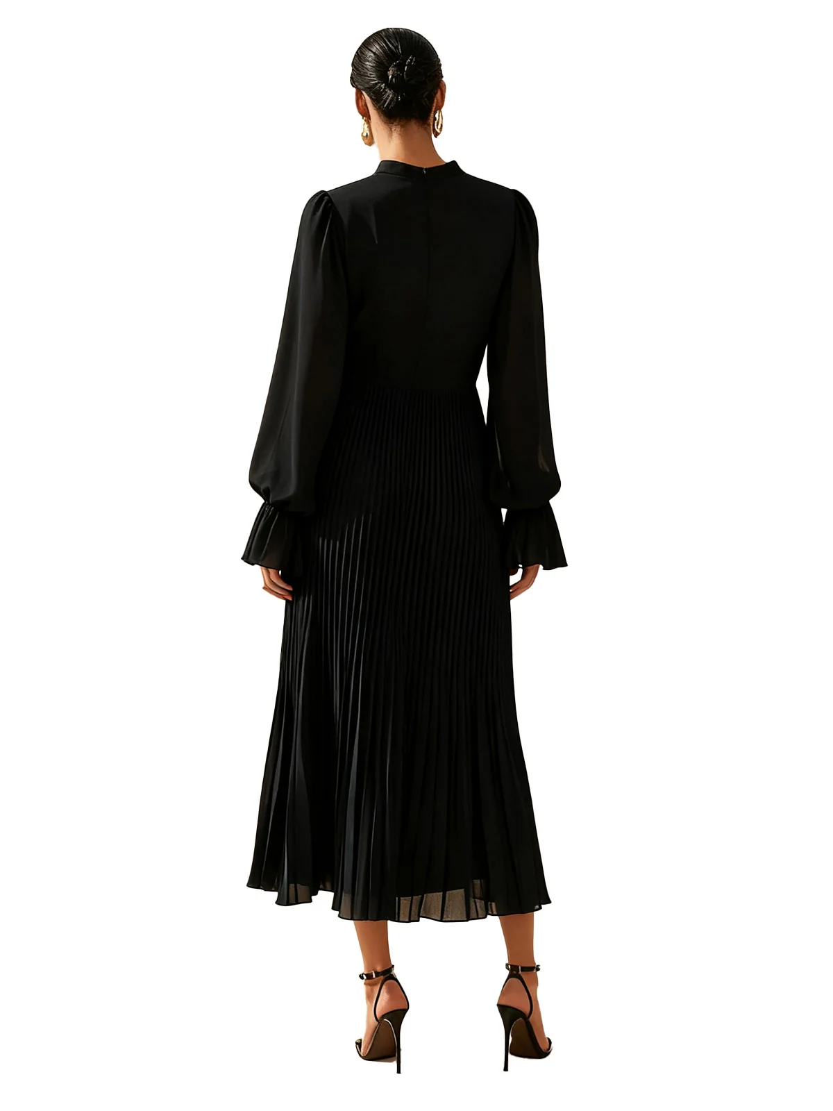 Green 1950s Solid Ruffled Hem Pleated Dress - Image 9