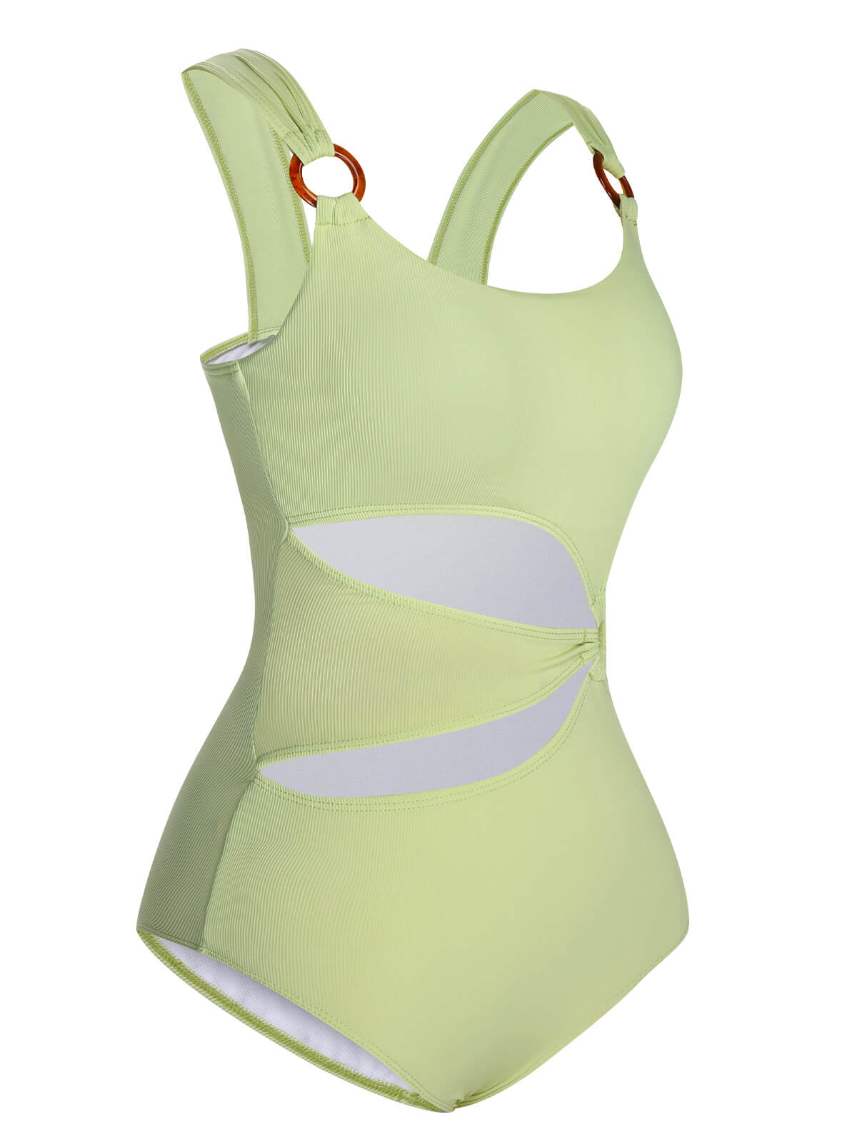 Green 1950s Solid Waist Cutout Ring Swimsuit - Image 2
