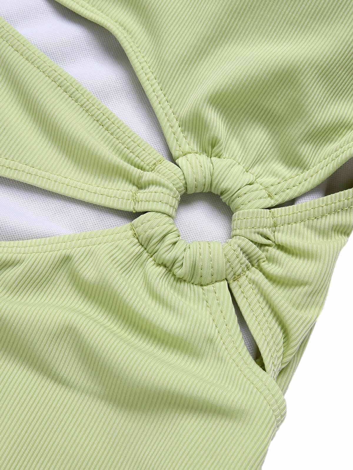 Green 1950s Solid Waist Cutout Ring Swimsuit - Image 4