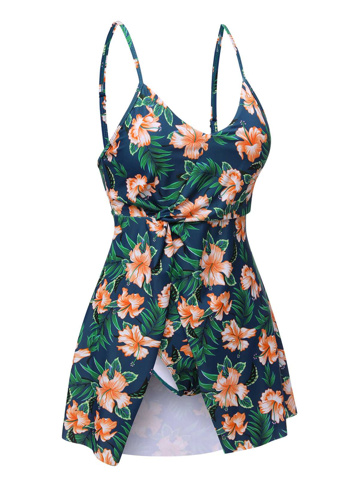 Green 1950s Spaghetti Strap Floral Swimsuit - Image 2