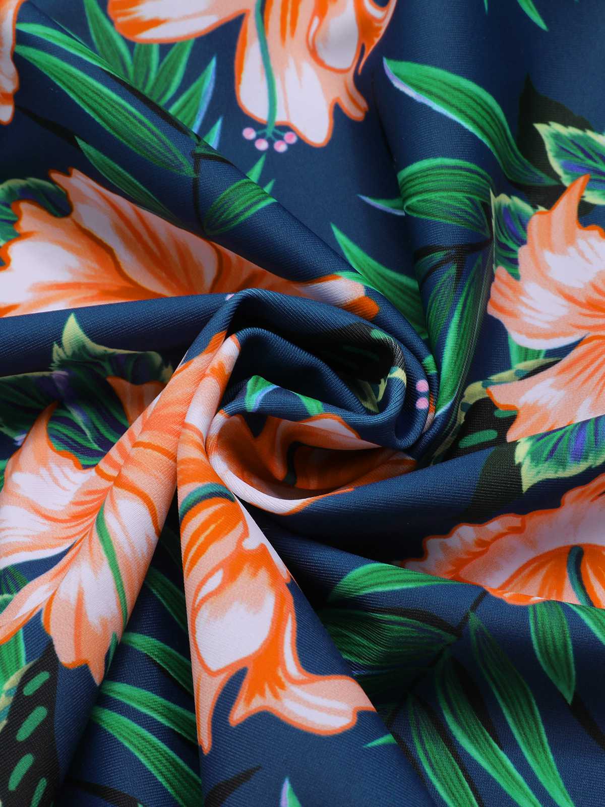 Green 1950s Spaghetti Strap Floral Swimsuit - Image 6