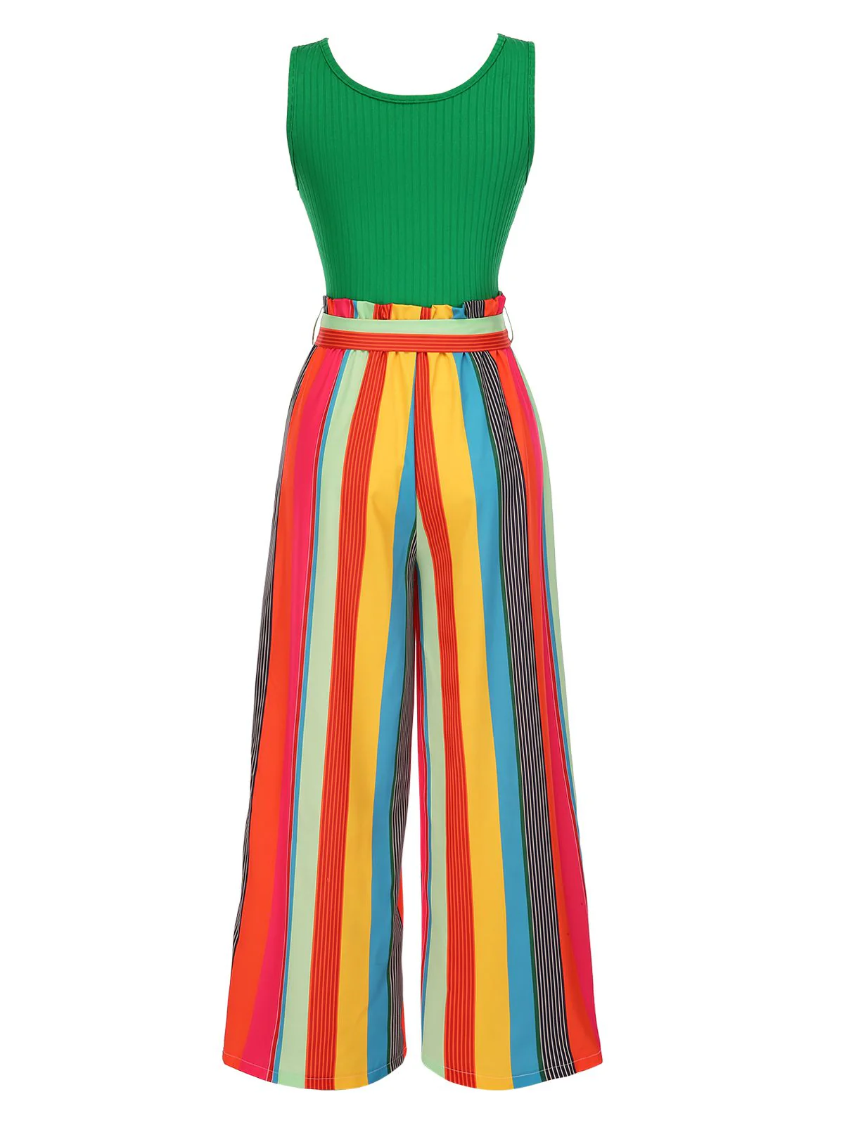 Green 1950s Stripes Knitted Belted Jumpsuit - Image 2