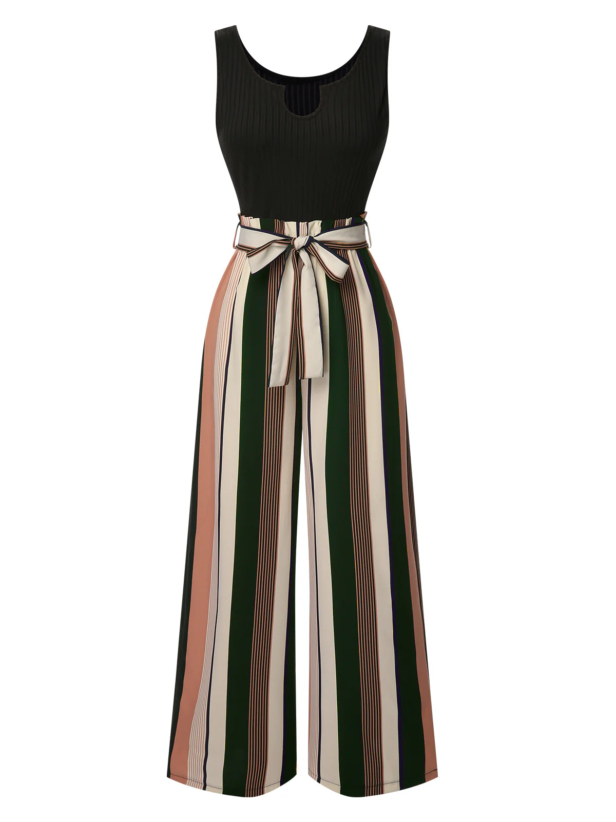 Green 1950s Stripes Knitted Belted Jumpsuit - Image 4