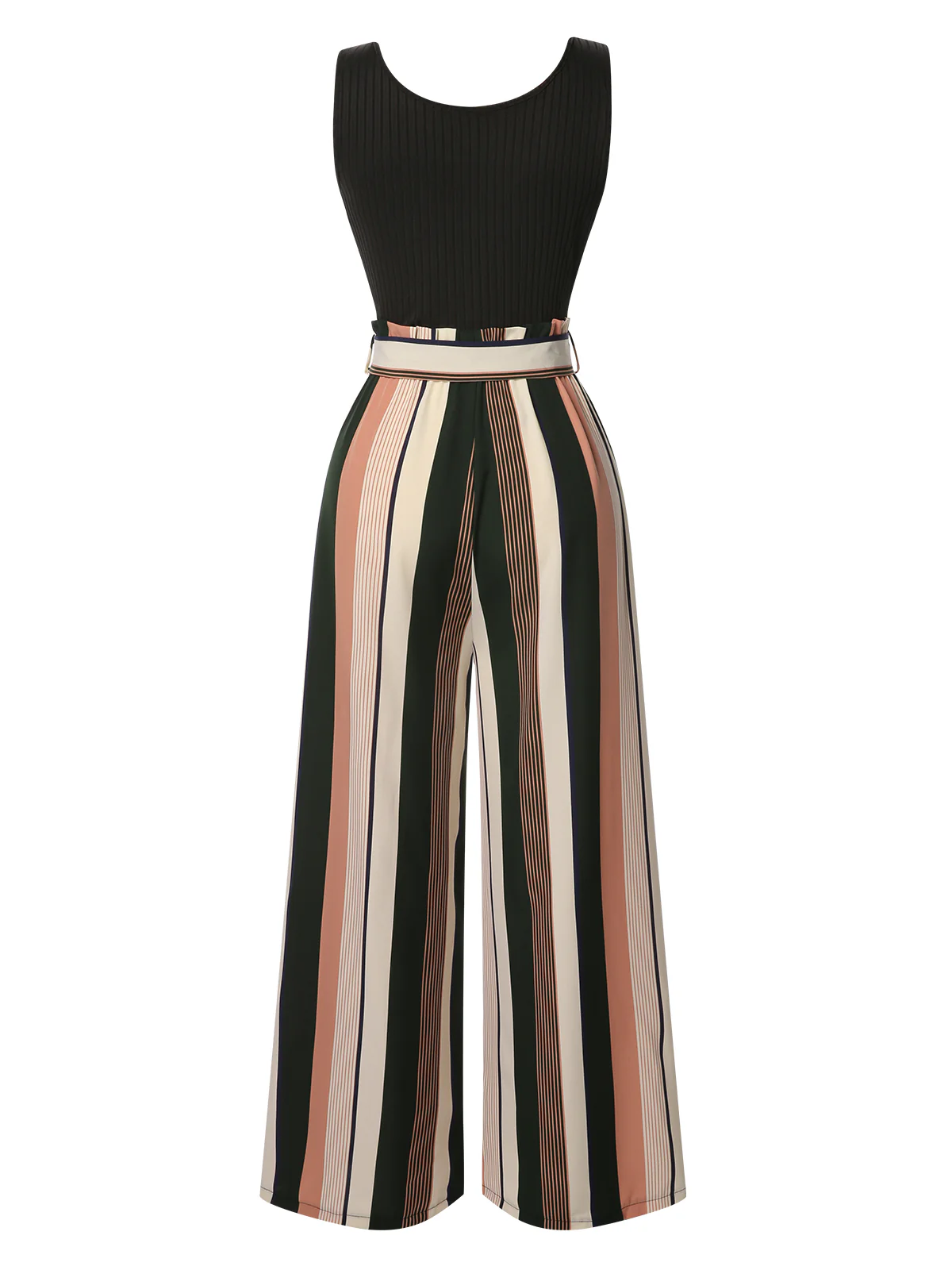 Green 1950s Stripes Knitted Belted Jumpsuit - Image 5