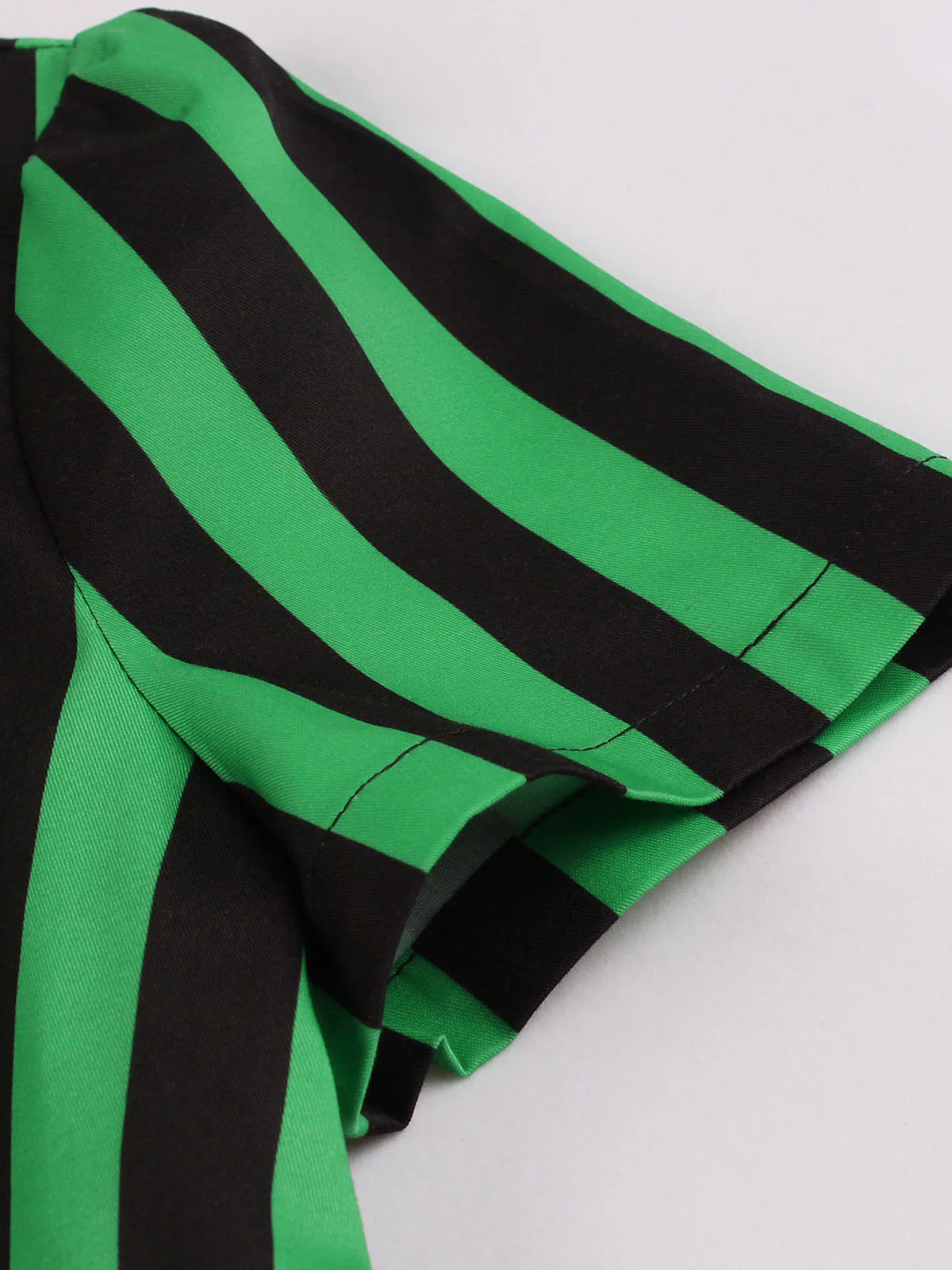 Green 1950s Tie Neck Button Black Stripes Dress - Image 3