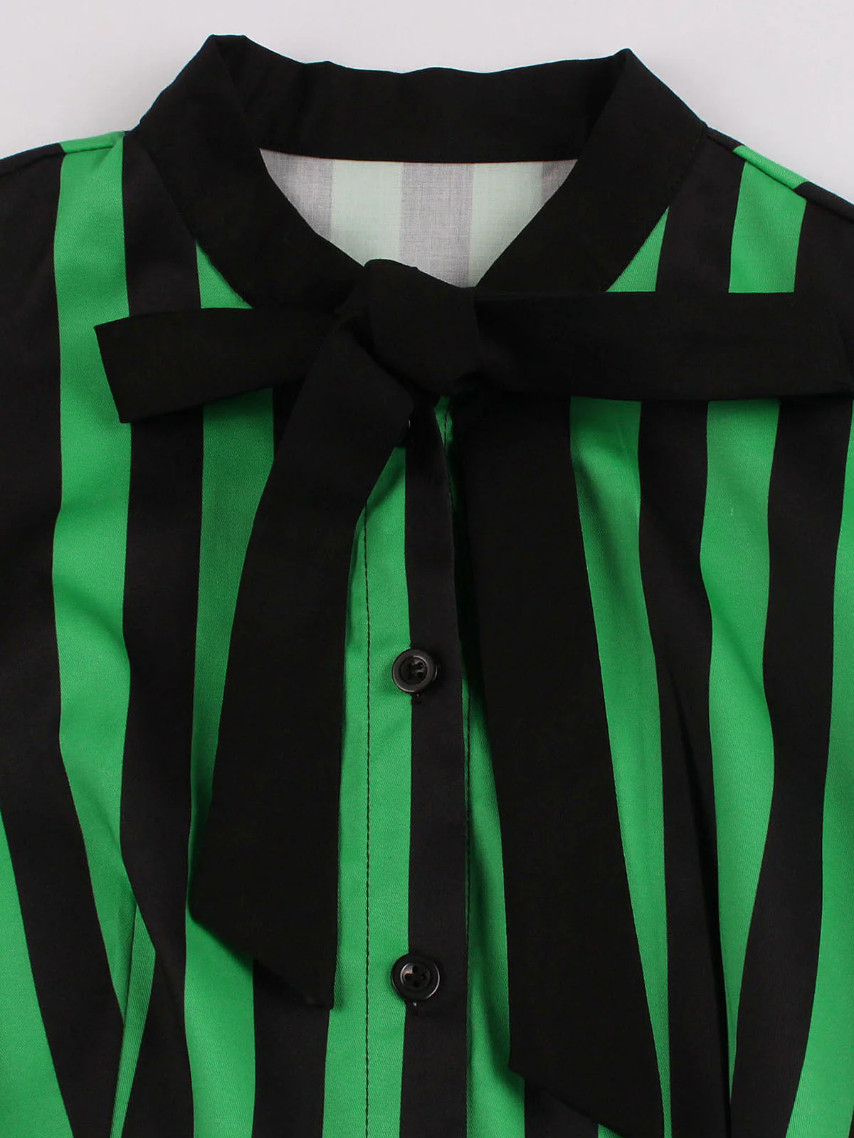 Green 1950s Tie Neck Button Black Stripes Dress - Image 4