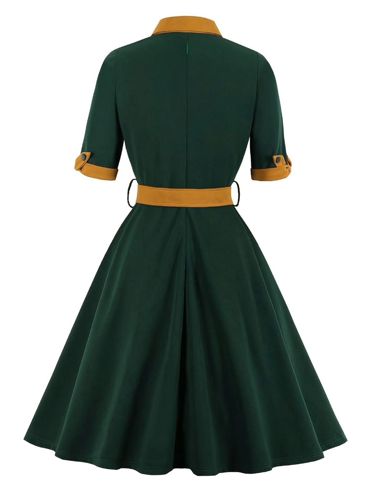 Green 1950s Tie Neck Contrast Patchwork Dress - Image 2