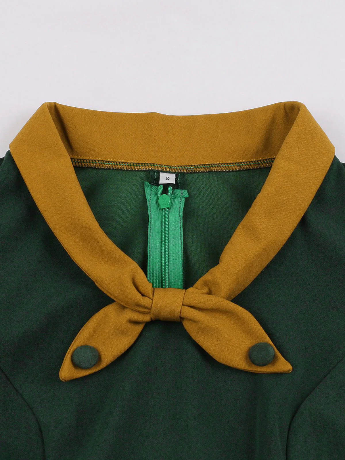 Green 1950s Tie Neck Contrast Patchwork Dress - Image 3