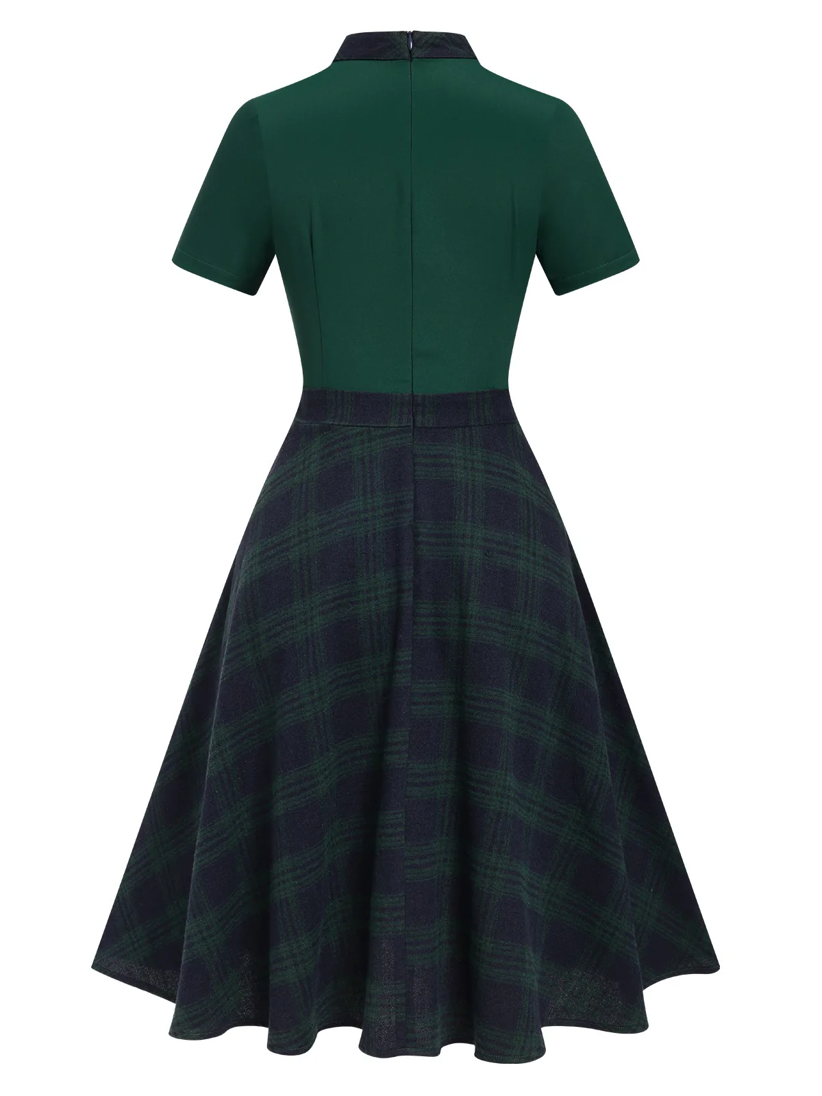 Green 1950s Tie Neck Plaids Patchwork Dress - Image 3