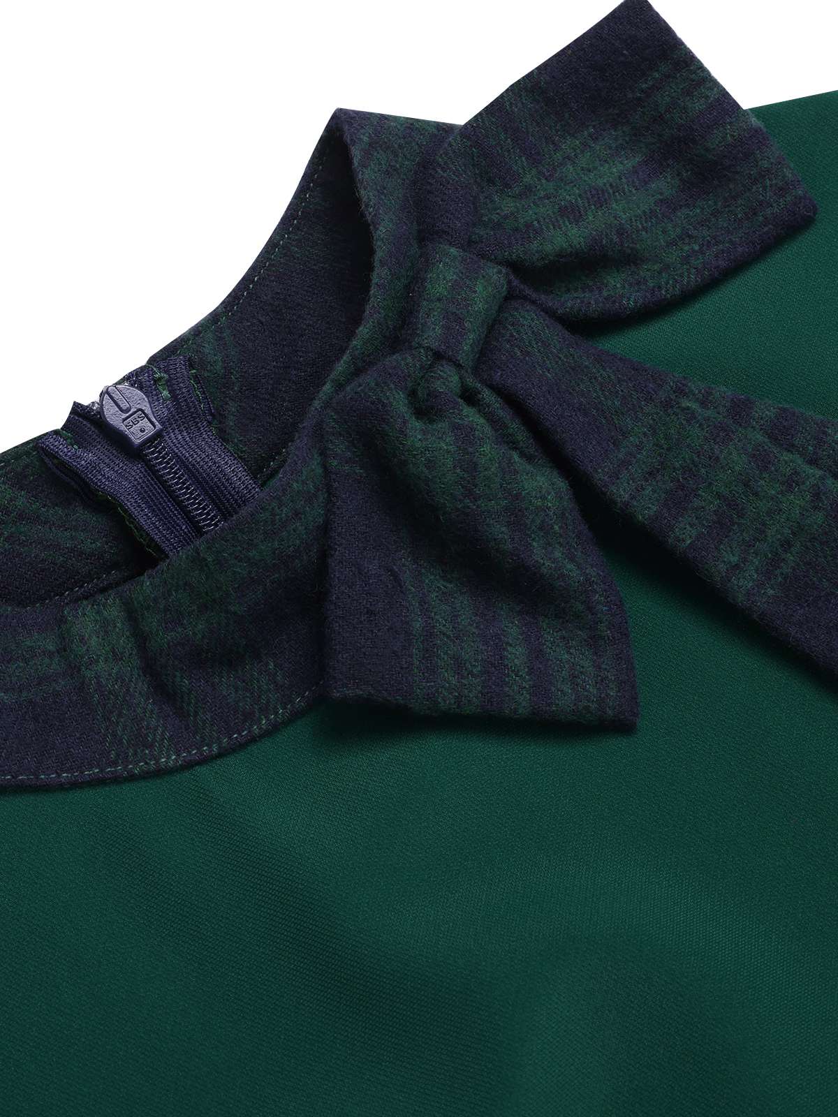 Green 1950s Tie Neck Plaids Patchwork Dress - Image 5