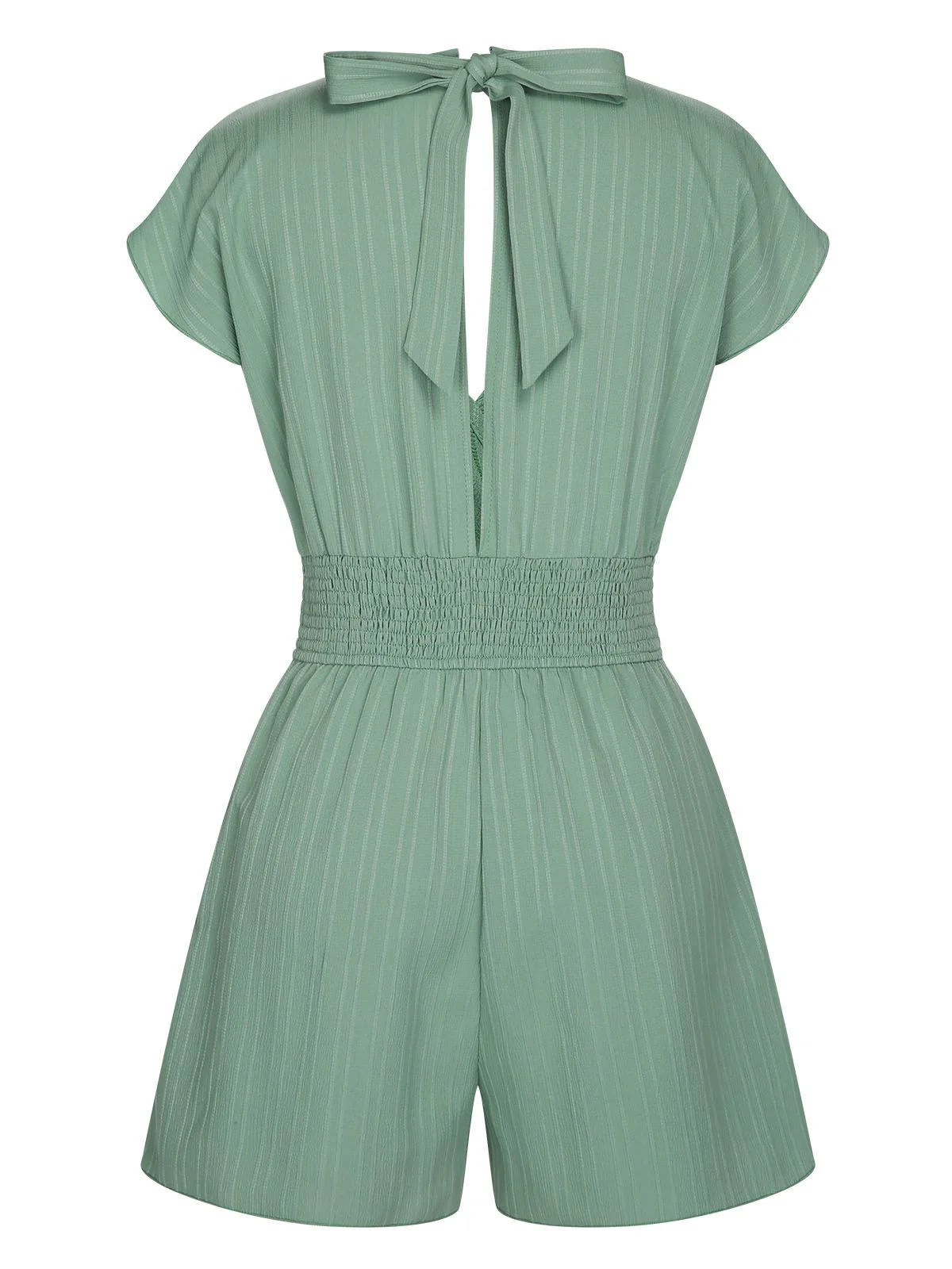 Green 1950s V-Neck Smocked Cap Sleeves Romper - Image 2