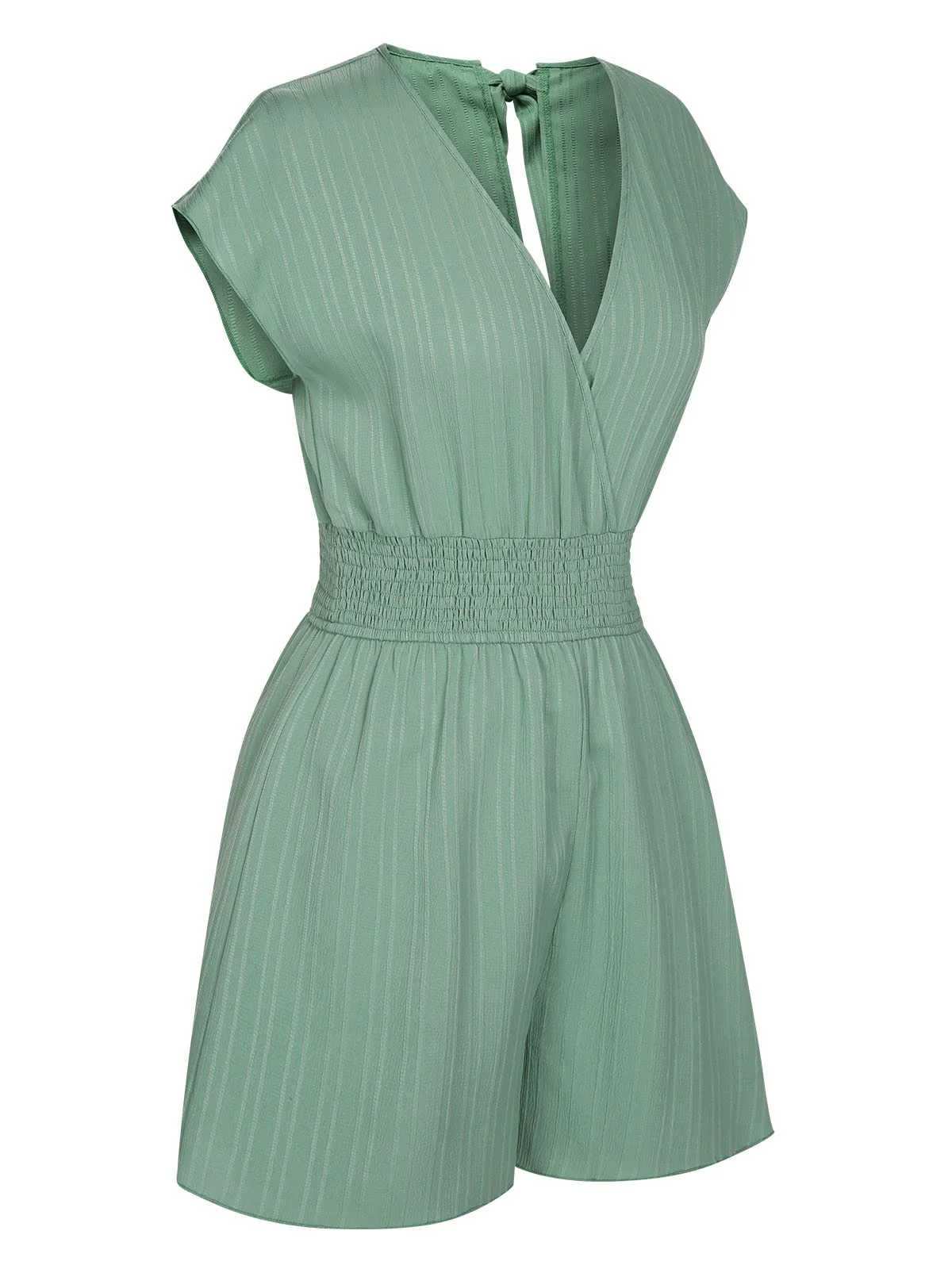Green 1950s V-Neck Smocked Cap Sleeves Romper - Image 3