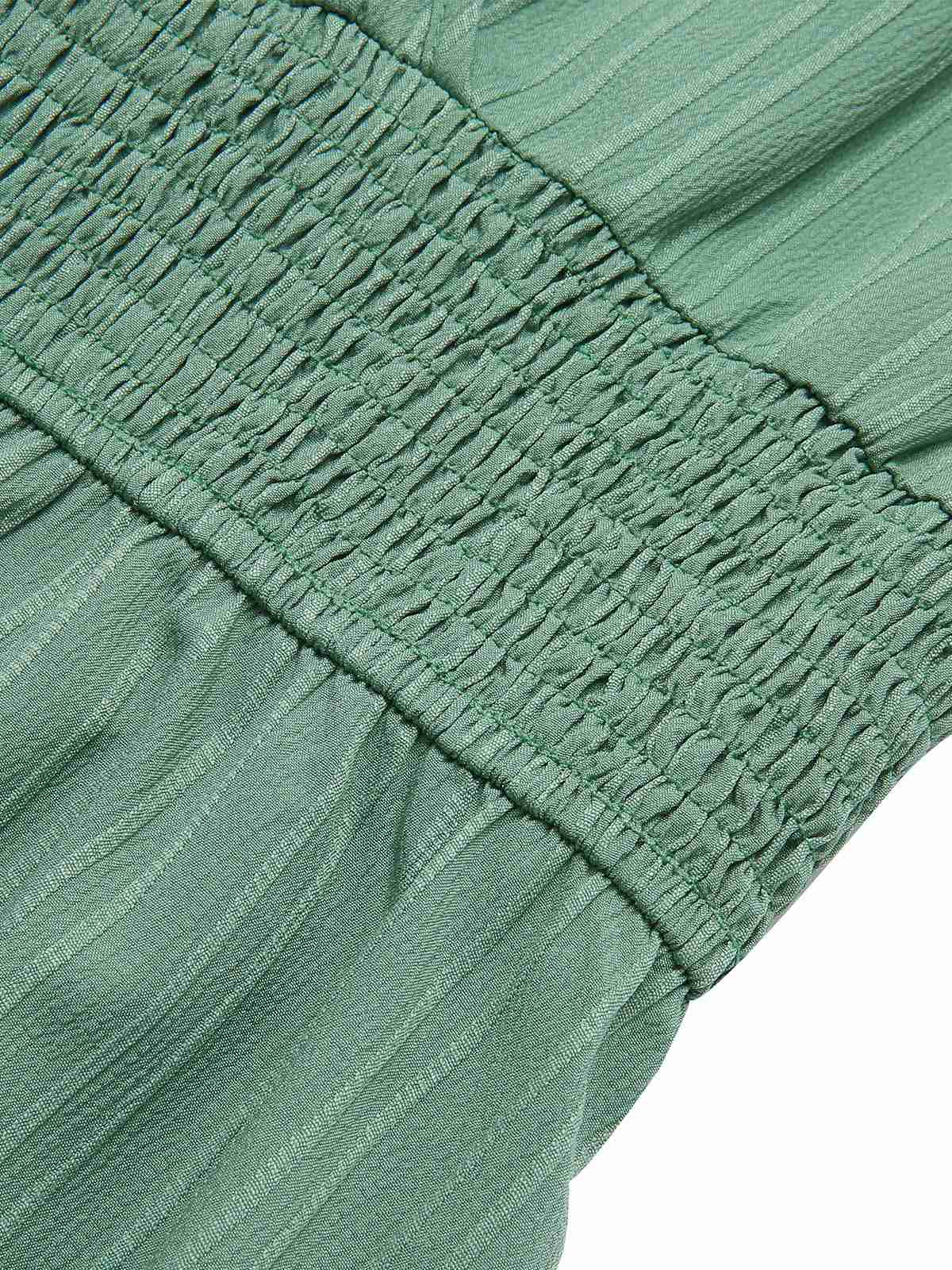 Green 1950s V-Neck Smocked Cap Sleeves Romper - Image 5