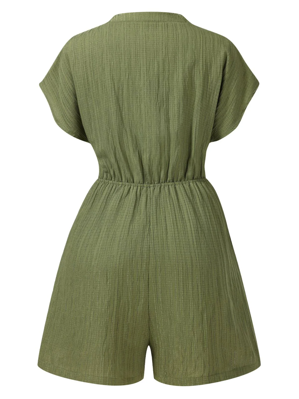 Green 1950s V-Neck Textured Pocket Romper - Image 2