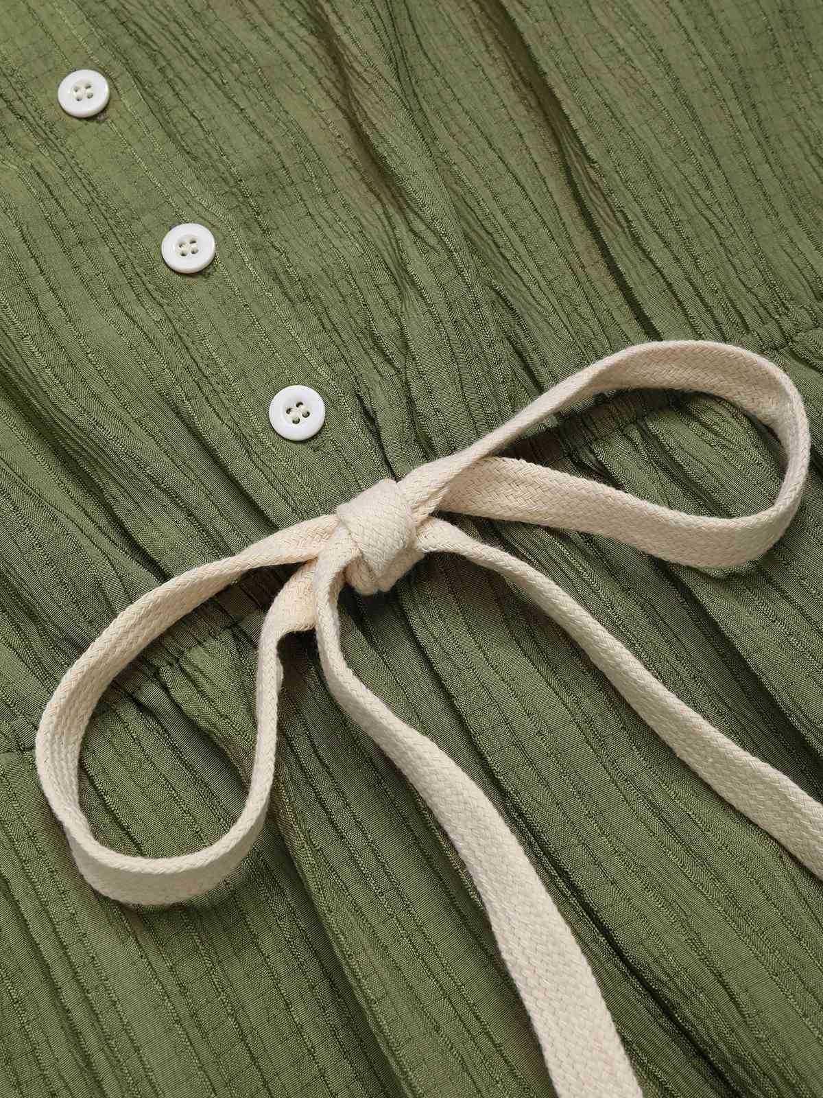 Green 1950s V-Neck Textured Pocket Romper - Image 3
