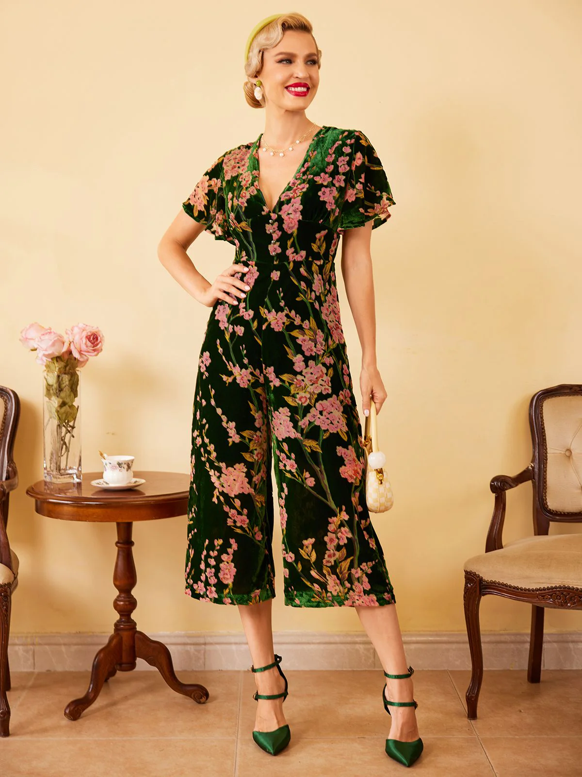 Green 1930s Velvet Vintage Jumpsuit - Image 3