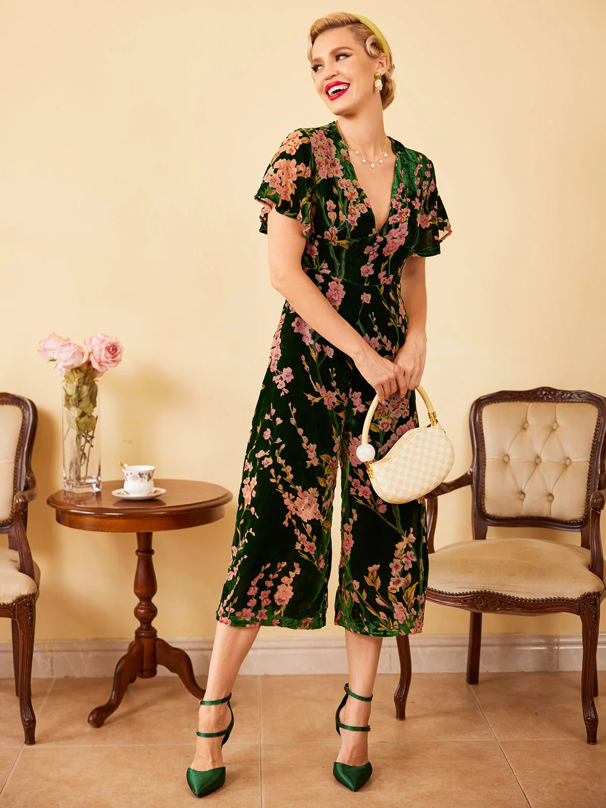 Green 1930s Velvet Vintage Jumpsuit - Image 4