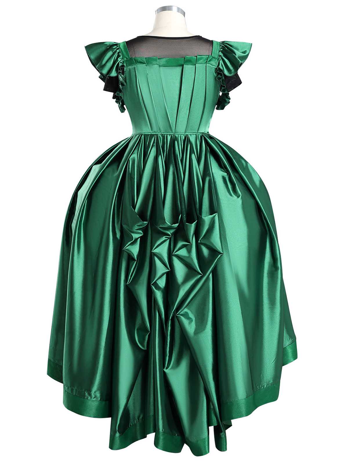 Green 1950s Wednesday Addams Inspired Satin Costume Set - Image 3