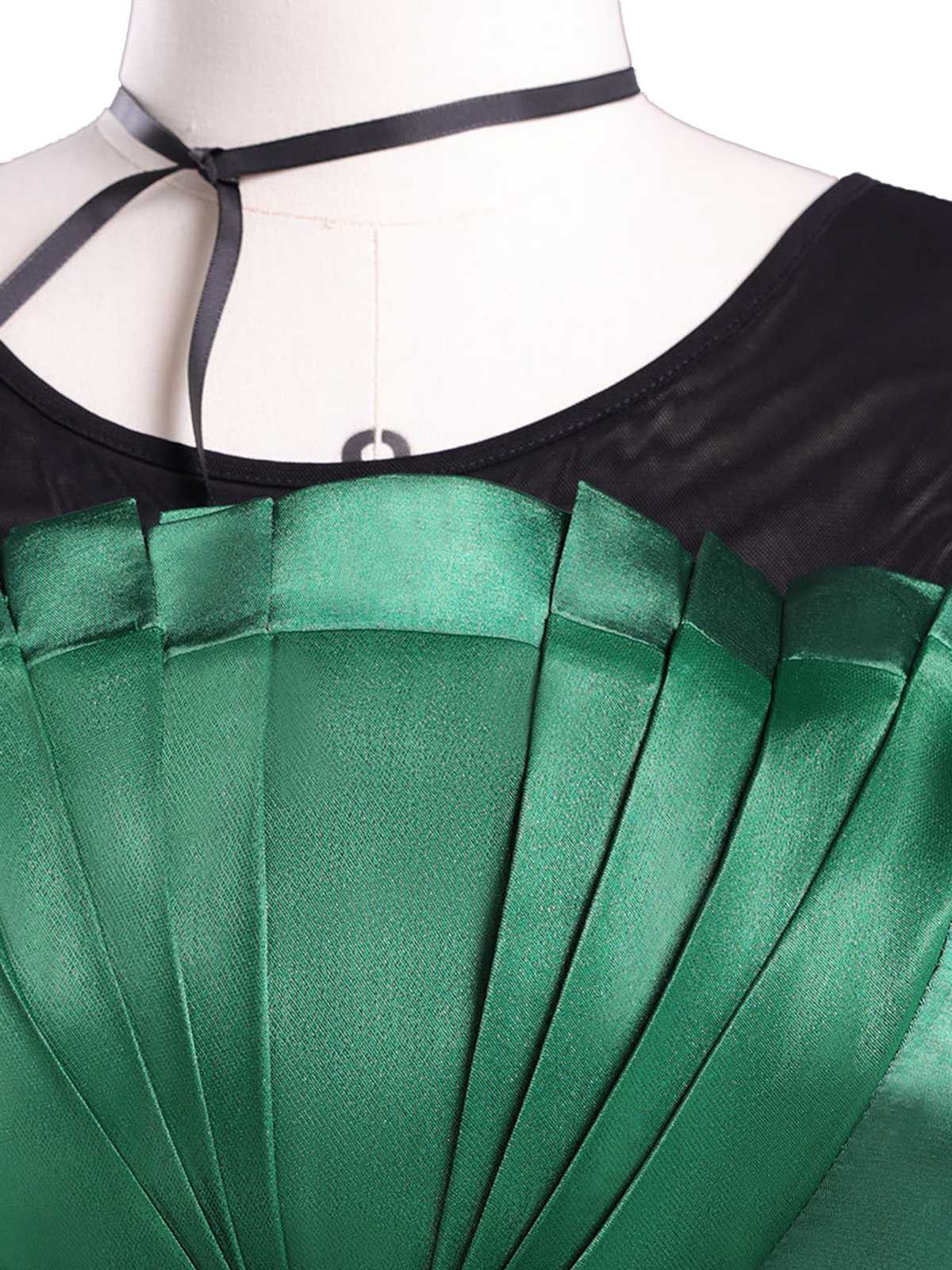 Green 1950s Wednesday Addams Inspired Satin Costume Set - Image 5